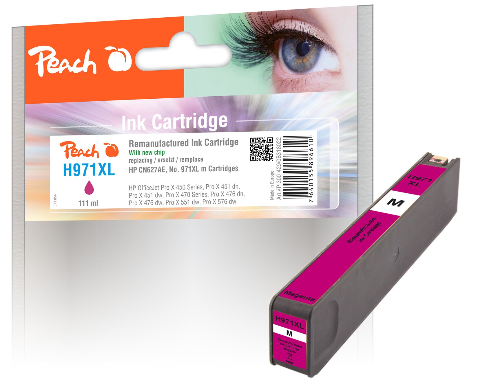 Peach HP 971 XLm Druckerpatrone XL ma ersetzt HP No. 971XL m, CN627A für z.B. HP OfficeJet Pro X 450, HP OfficeJet Pro X 451 dn, HP OfficeJet Pro X 470 (wiederaufbereitet)