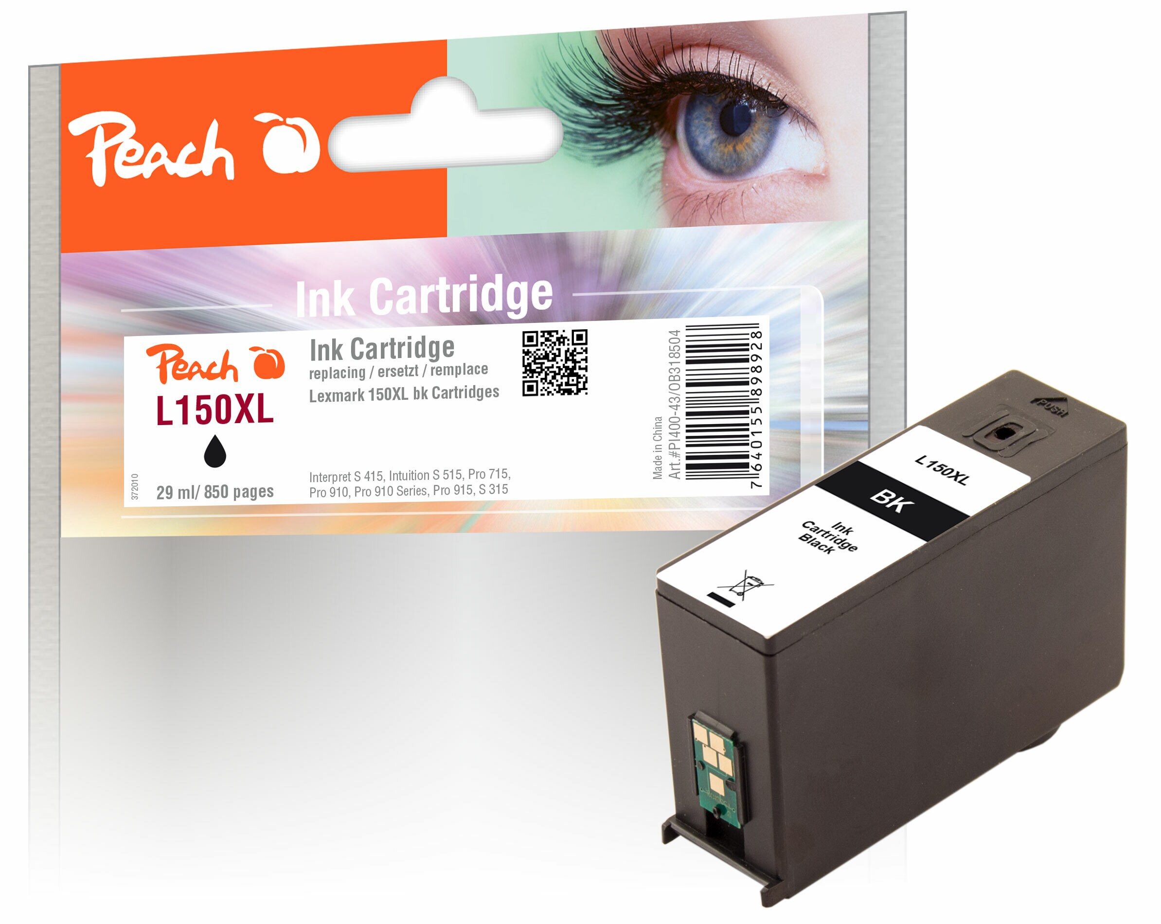Peach L150 XLBK Druckerpatrone XL bk ersetzt Lexmark No. 150XLBK, 14N1614E, 14N1636 f&uuml;r z.B. Lexmark Interpret S 415, Lexmark Intuition S 515 - Bild 1