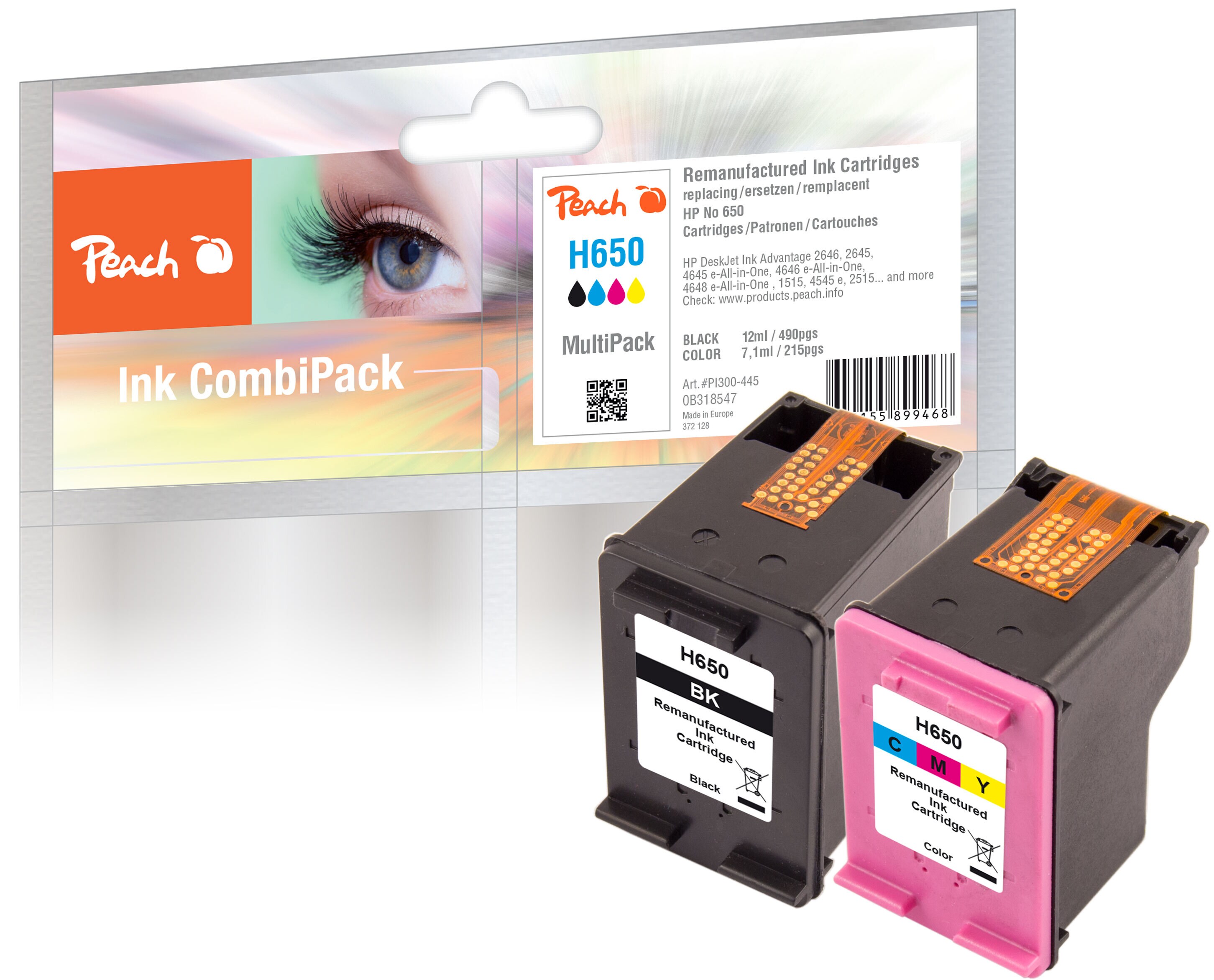 Peach HP 650  2 Druckk&ouml;pfe (bk, col) ersetzt HP No. 650, CZ101AE, CZ102AE f&uuml;r z.B. HP DeskJet 1515, HP DeskJet Ink Advantage 1500 (wiederaufbereitet) - Bild 1