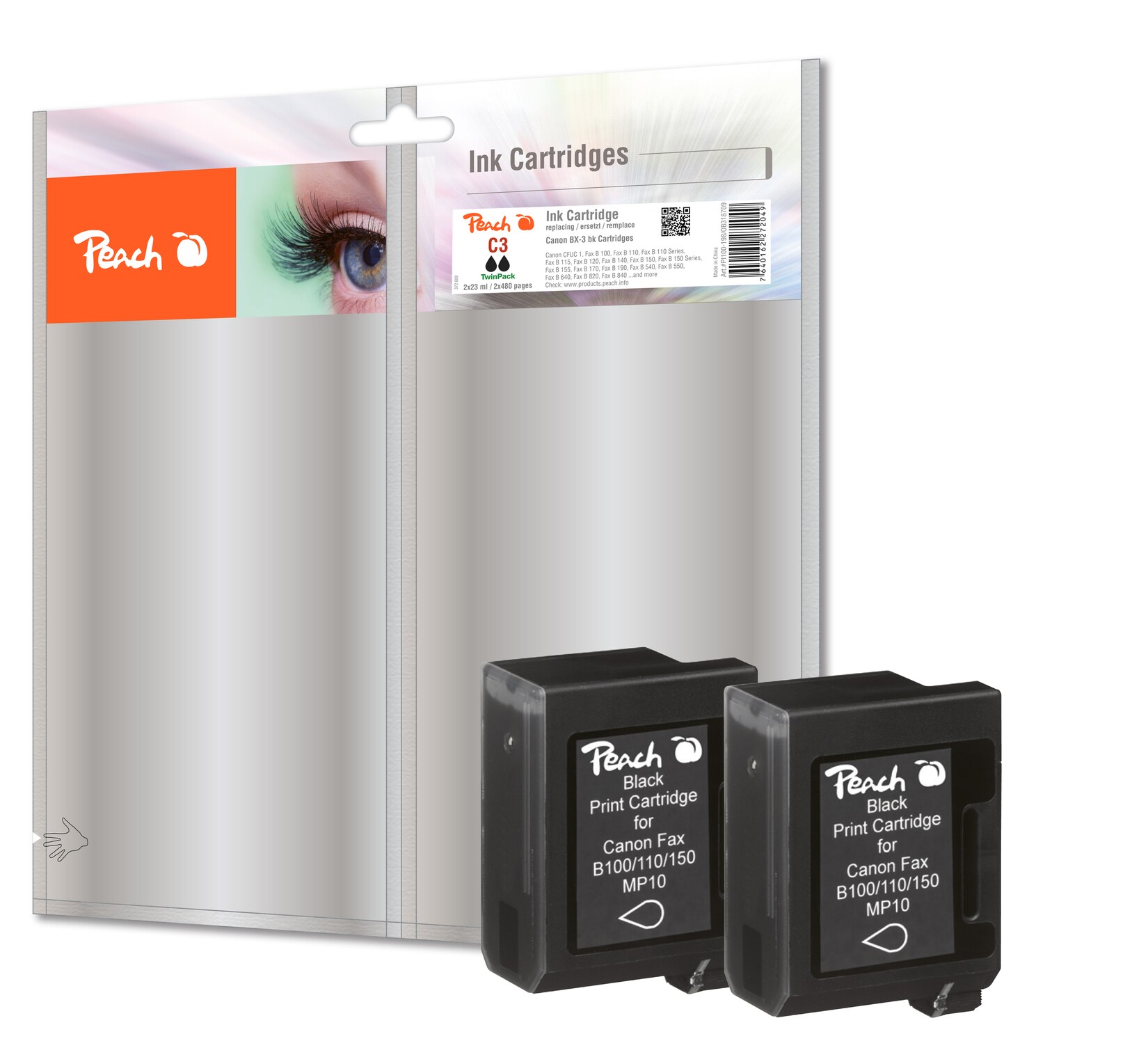 Peach C1/2/3/5 2 Druckköpfe 2*bk ersetzt Canon BX-3BK*2, 0884A002 für z.B. Canon CFUC 1, Canon Fax B 100, Canon Fax B 110, Canon Fax B 115 (wiederaufbereitet) | 07640162272049