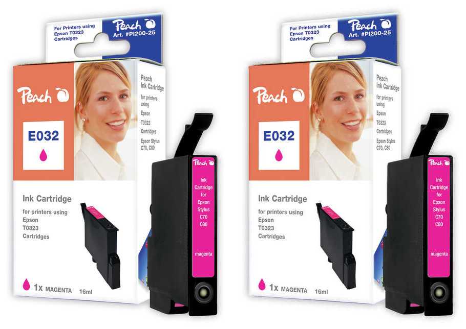 Peach E323 M 2 Druckerpatronen 2*ma ersetzt Epson T0323M*2, C13T03234010 f&uuml;r z.B. Epson Stylus C 70, Epson Stylus C 70 Plus, Epson Stylus C 80 - Bild 1