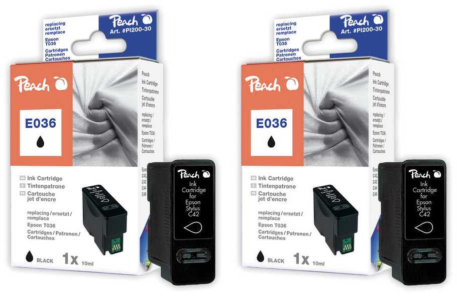 Peach E36 BK 2 Druckerpatronen 2*bk ersetzt Epson T036BK*2, C13T03614010 f&uuml;r z.B. Epson Stylus C 42, Epson Stylus C 42 Plus, Epson Stylus C 42 S - Bild 1