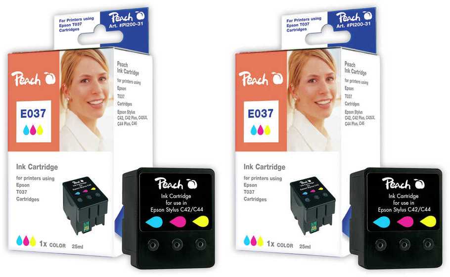 Peach E37 C 2 Druckerpatronen 2*col ersetzt Epson T037C*2, C13T03704010 f&uuml;r z.B. Epson Stylus C 42, Epson Stylus C 42 Plus, Epson Stylus C 42 S - Bild 1