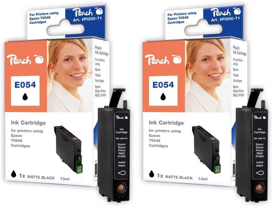 Peach E548 MBK 2 Druckerpatronen matt 2*bkmt ersetzt Epson T0548MBK*2, C13T05484010 f&uuml;r z.B. Epson Stylus Photo R 800, Epson Stylus Photo R 1800 - Bild 1