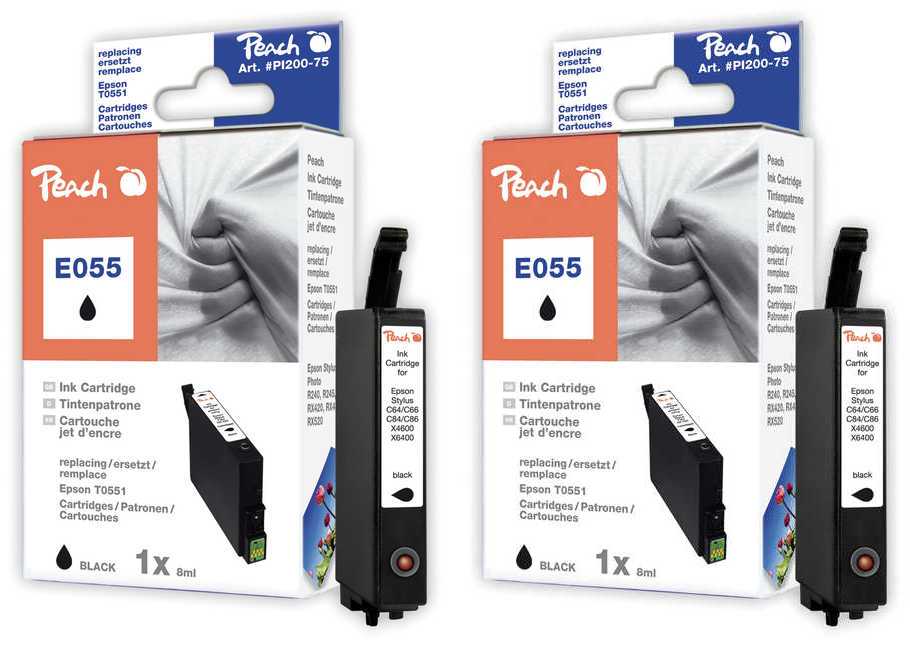 Peach E551 bk 2 Druckerpatronen 2*bk ersetzt Epson T0551 bk*2, C13T05514010 f&uuml;r z.B. Epson Stylus Photo R 240, Epson Stylus Photo R 245 - Bild 1