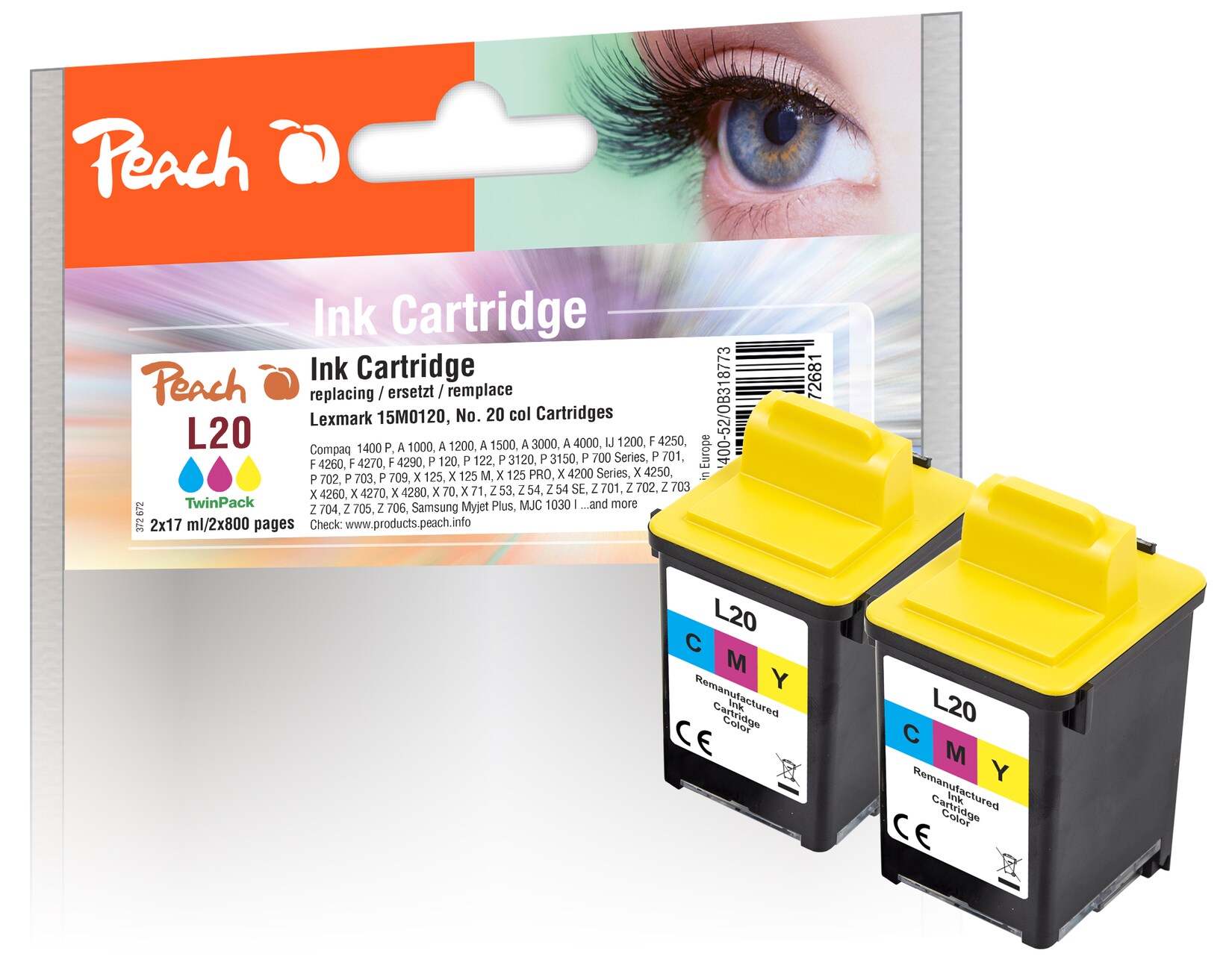 Peach L20 C 2 Druckköpfe 2*col ersetzt Samsung, Lexmark, Compaq No. 20C, 15M0120 für z.B. Compaq 1400 P, Compaq A 1000, Compaq A 1200, Compaq A 1500 | 07640162272681