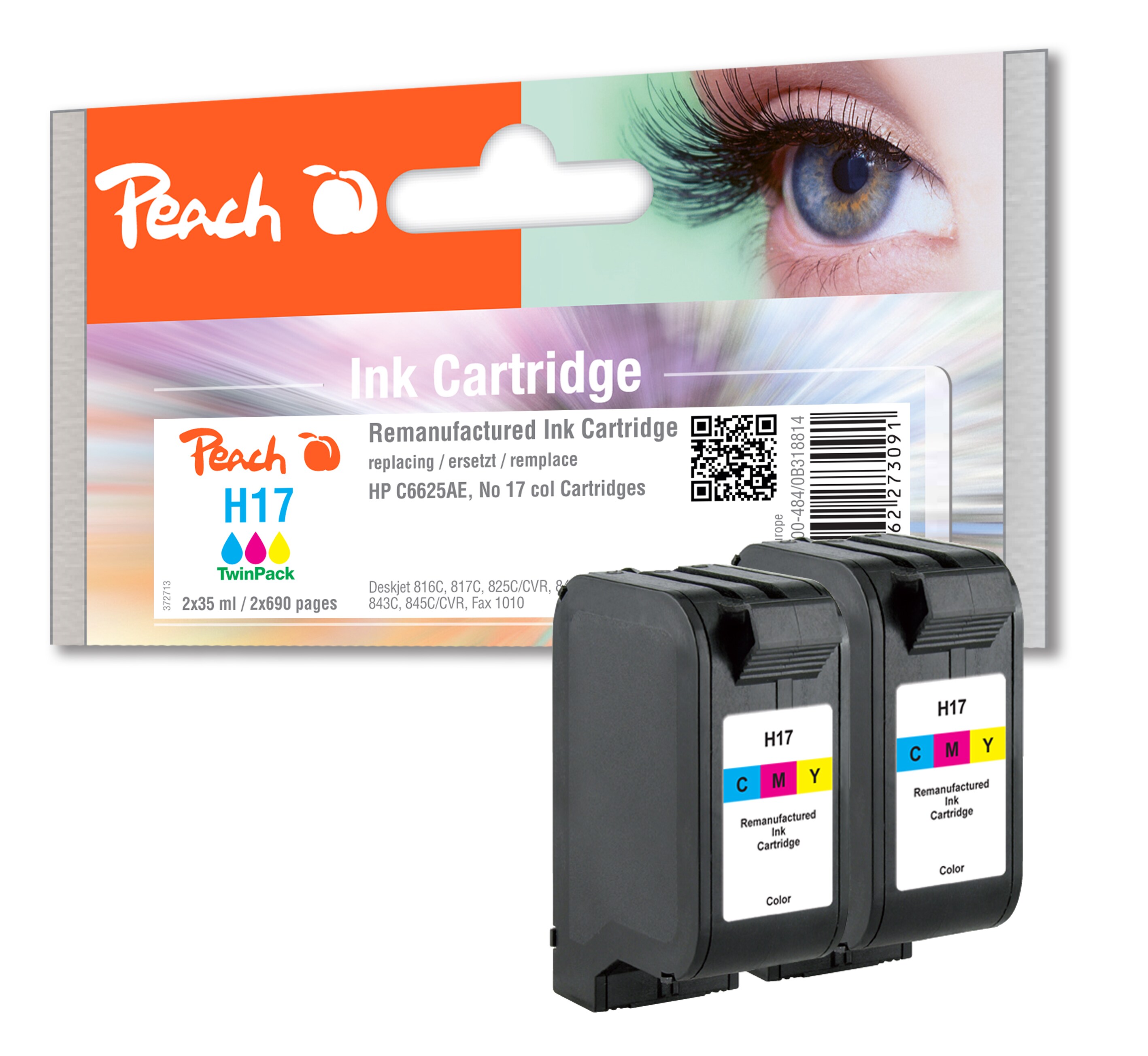 Peach HP 17  2 Druckk&ouml;pfe 2*col ersetzt HP No. 17*2, C6625AE*2 f&uuml;r z.B. HP DeskJet 816 C, HP DeskJet 817 C, HP DeskJet 825 C, HP DeskJet 825 CVR (wiederaufbereitet) - Bild 1
