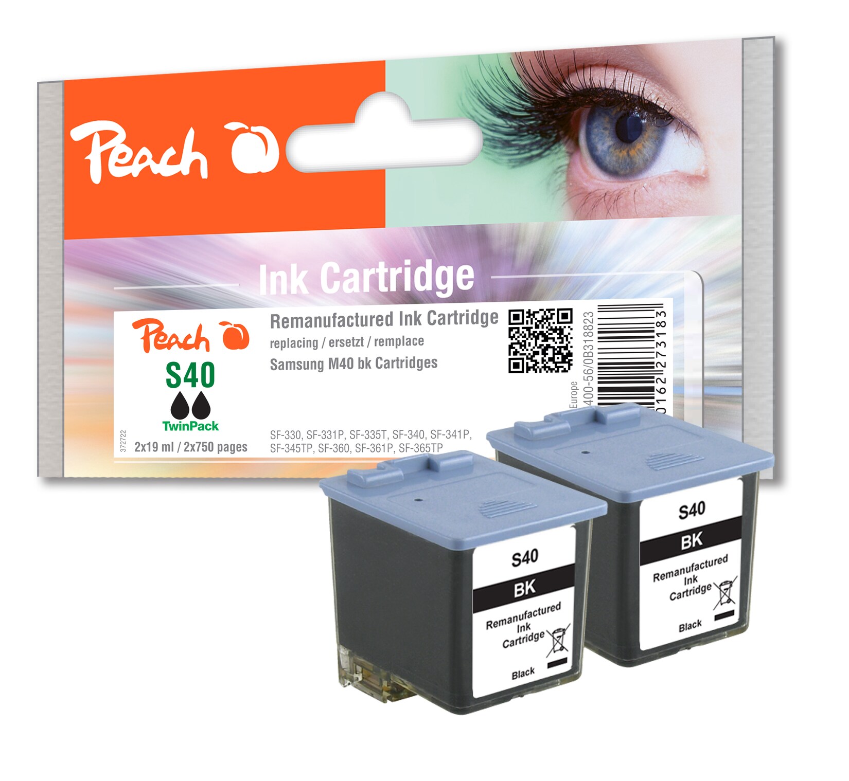 Peach S40/41 2 Druckköpfe 2*bk ersetzt Samsung M40V/ELS für z.B. Samsung SF -300, Samsung SF -330, Samsung SF -331 P, Samsung SF -335 T (wiederaufbereitet) | 07640162273183