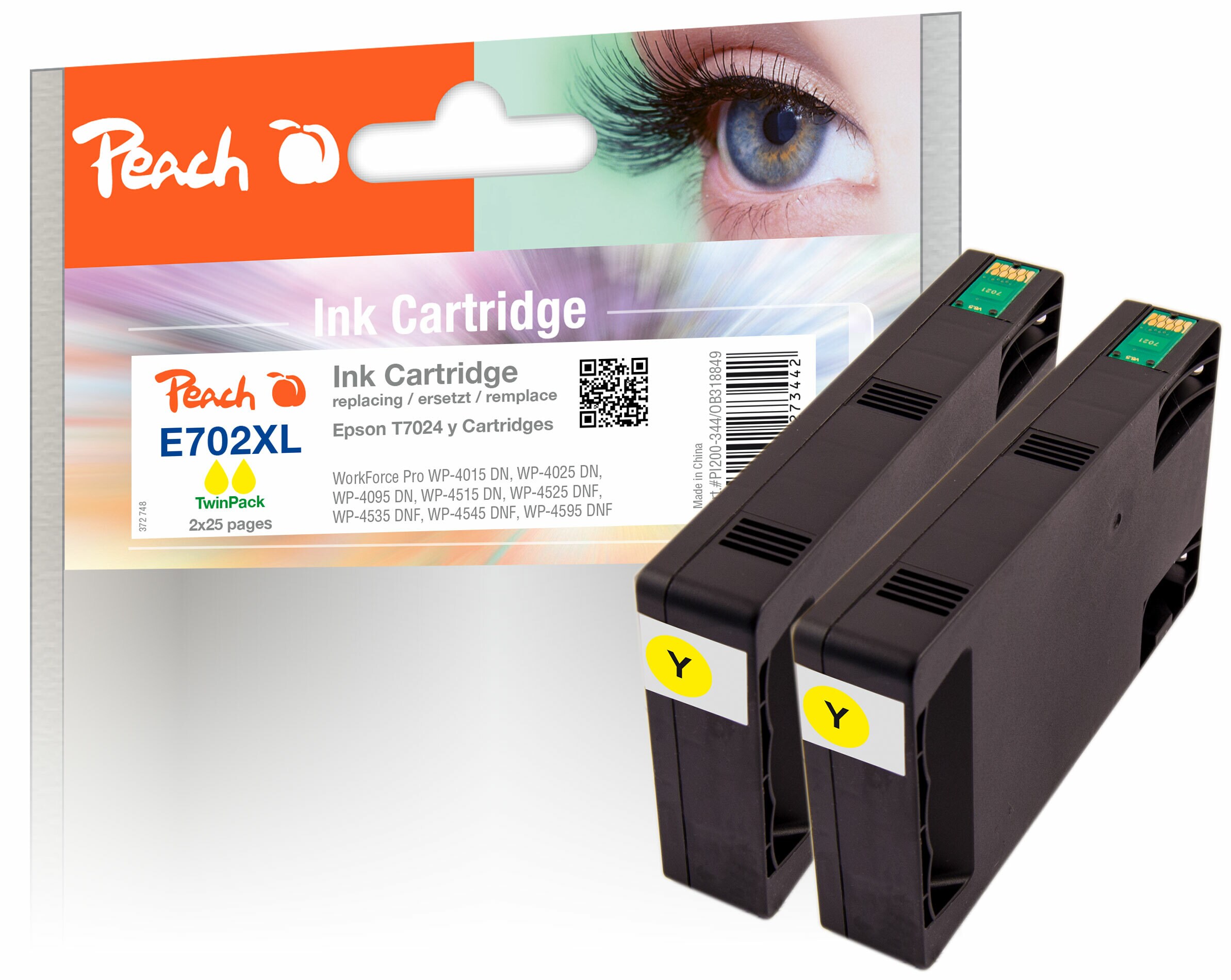 Peach E70  2 Druckerpatronen XL 2*ye ersetzt Epson T7024 y*2, C13T70244010*2 f&uuml;r z.B. Epson WorkForce Pro WP -4015 DN, Epson WorkForce Pro WP -4025 DW - Bild 1