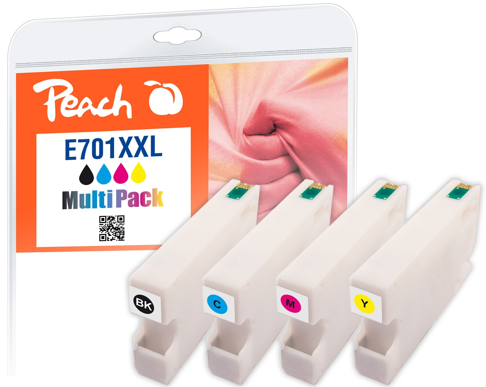 Peach E70 4 Druckerpatronen XL (bk, c/m/y) ersetzt Epson T7015, C13T70154010 für z.B. Epson WorkForce Pro WP -4015 DN