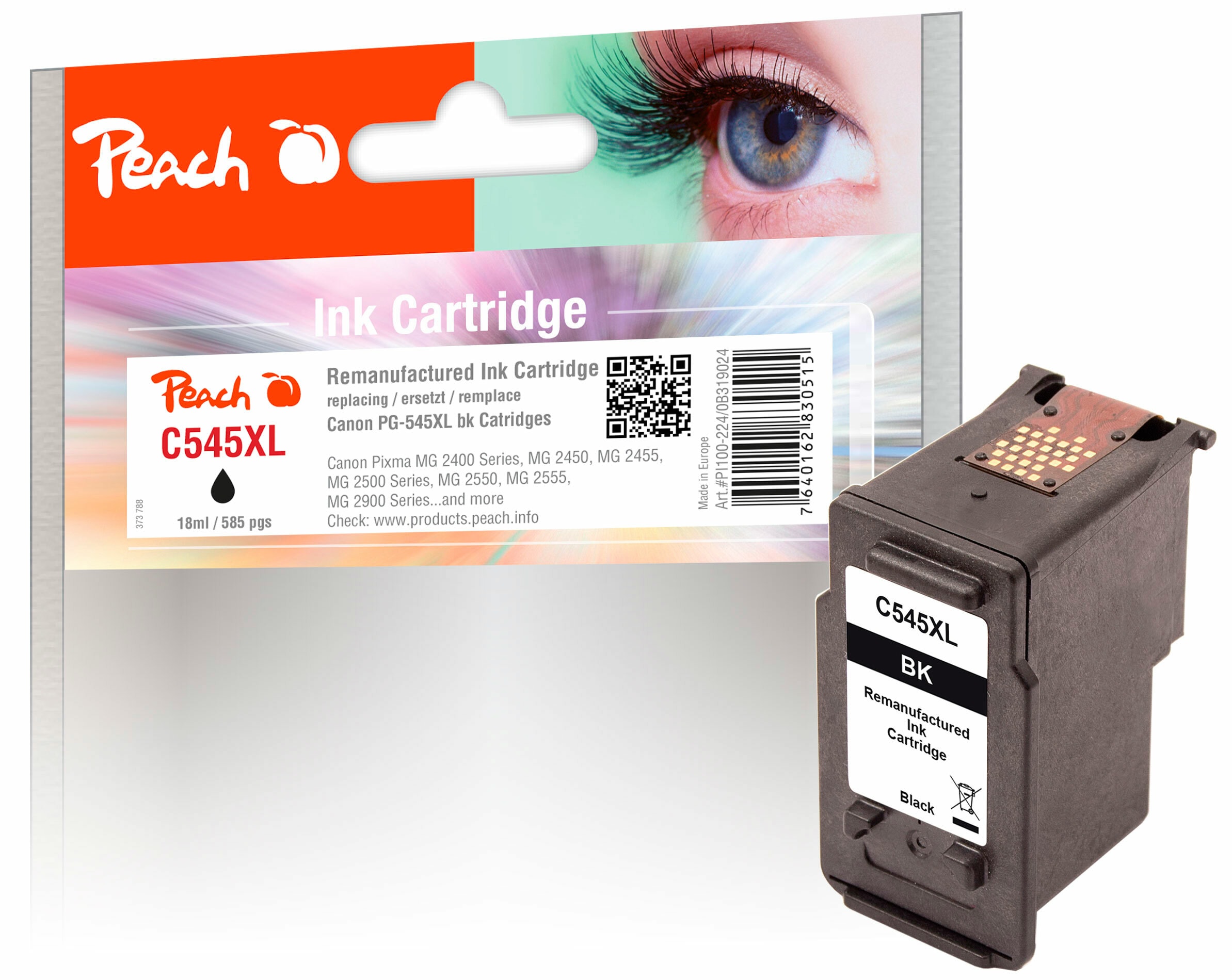 Peach C545 XL Druckkopf XL bk ersetzt Canon PG-545XL, 8286B001 f&uuml;r z.B. Canon Pixma TR 4550, Canon Pixma MX 495, Canon Pixma TS 3350 (wiederaufbereitet) - Bild 1
