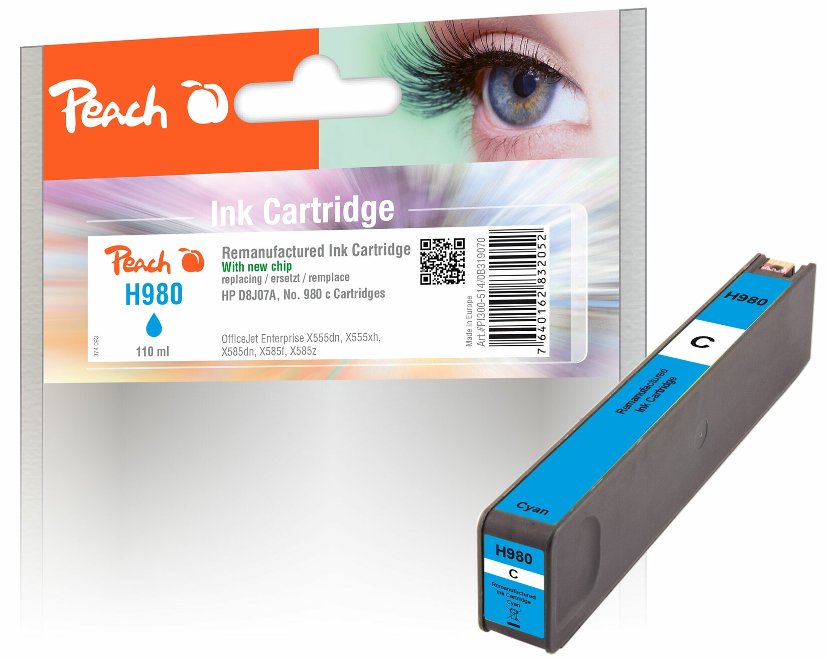 Peach HP 980 c Druckerpatrone cy ersetzt HP No. 980 c, D8J07A für z.B. HP OfficeJet Enterprise Color Flow X 585 z MFP (wiederaufbereitet)
