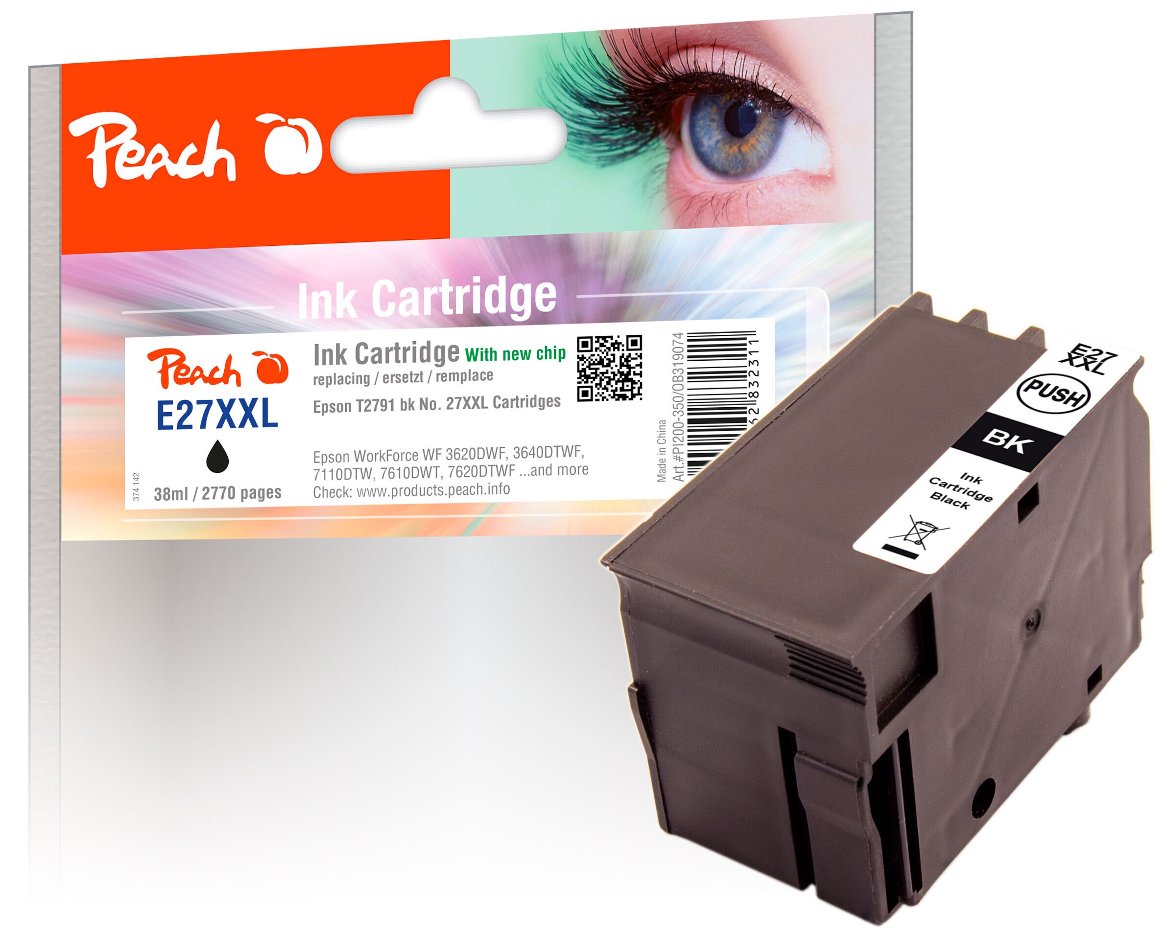 Peach E27  Druckerpatrone XL bk ersetzt Epson T2791, No. 27XXL bk, C13T27914010 f&uuml;r z.B. Epson WorkForce WF -3600, Epson WorkForce WF -3620 DWF - Bild 1