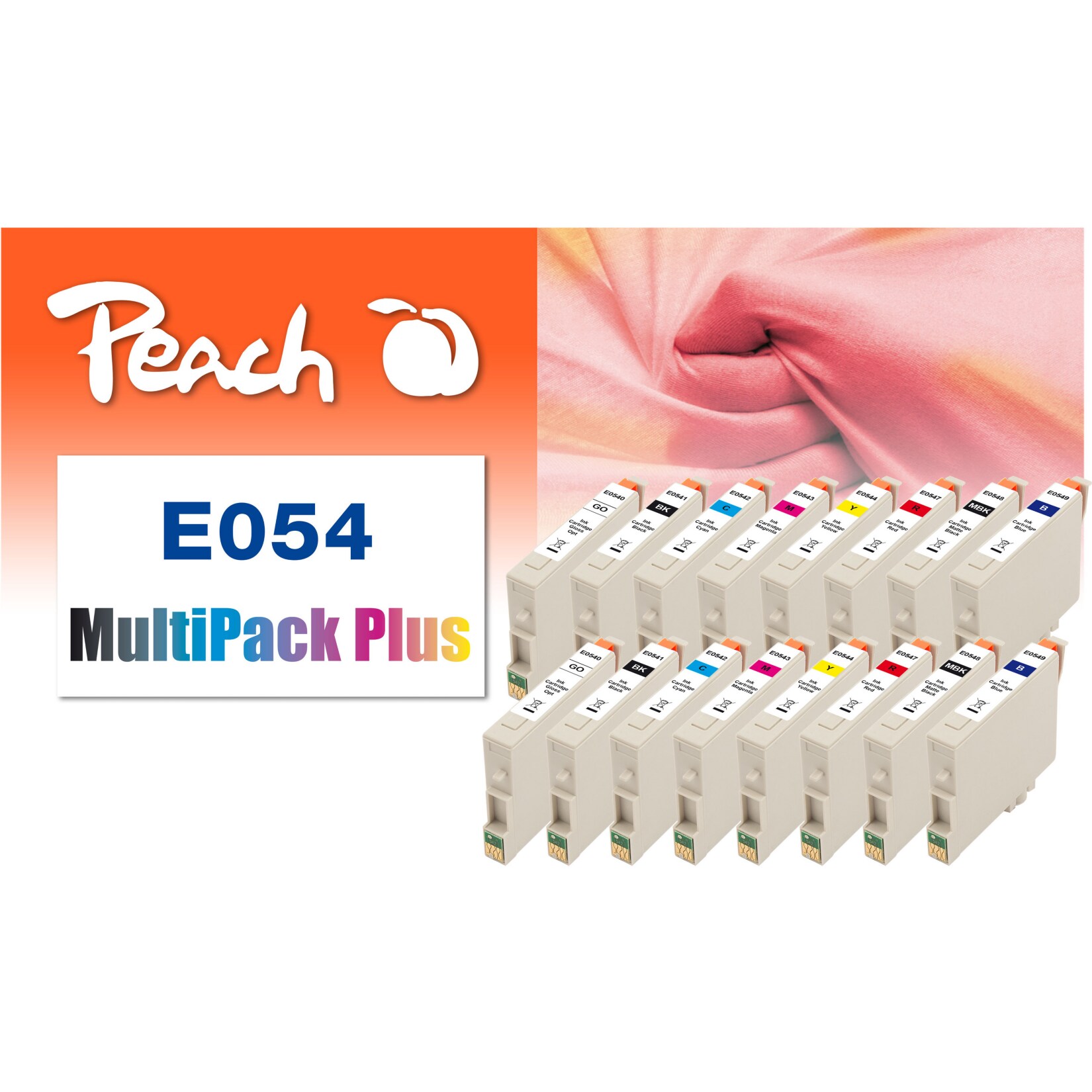 Peach E54  16 Druckerpatronen (2*bkph, bkmt, cy, ma, ye, re, bl, go) ersetzt Epson T054 f&uuml;r z.B. Epson Stylus Photo R 800, Epson Stylus Photo R 1800 - Bild 1