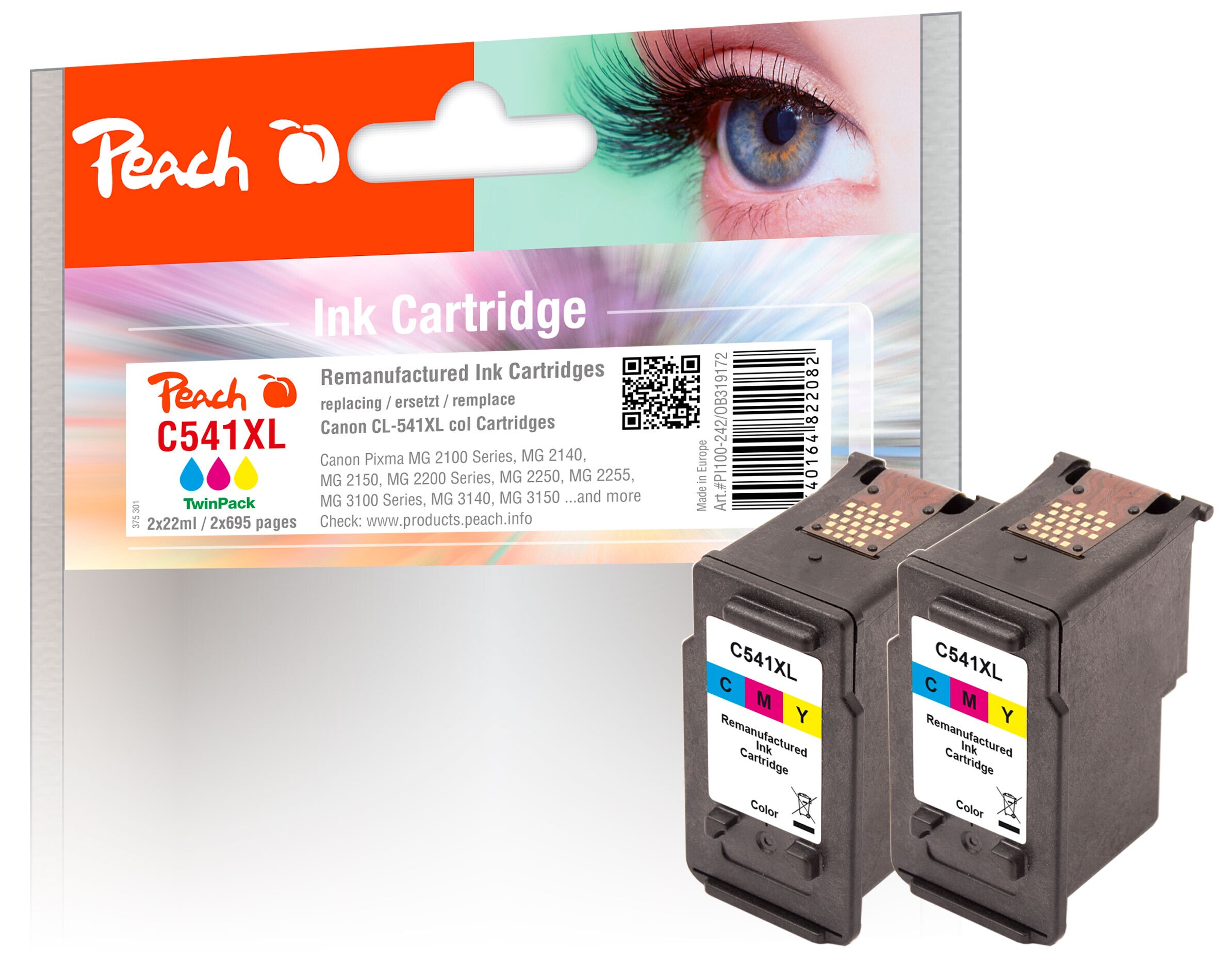 Peach C541 XLC 2 Druckk&ouml;pfe XL 2*col ersetzt Canon CL-541XLC, 5226B004 f&uuml;r z.B. Canon Pixma TS 5150, Canon Pixma TS 5100, Canon Pixma TS 5151 (wiederaufbereitet) - Bild 1