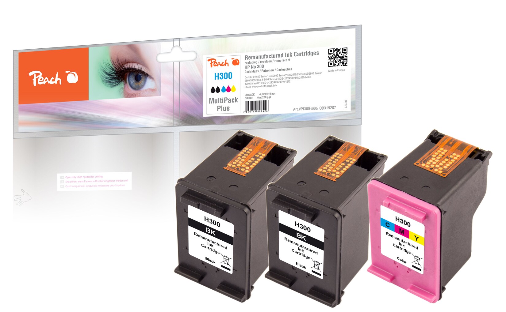 Peach HP 300 3 Druckköpfe (2*bk, col) ersetzt HP No. 300, SD518AE für z.B. HP DeskJet D 1600, HP DeskJet D 1658, HP DeskJet D 1660, HP DeskJet D 1663 (wiederaufbereitet)