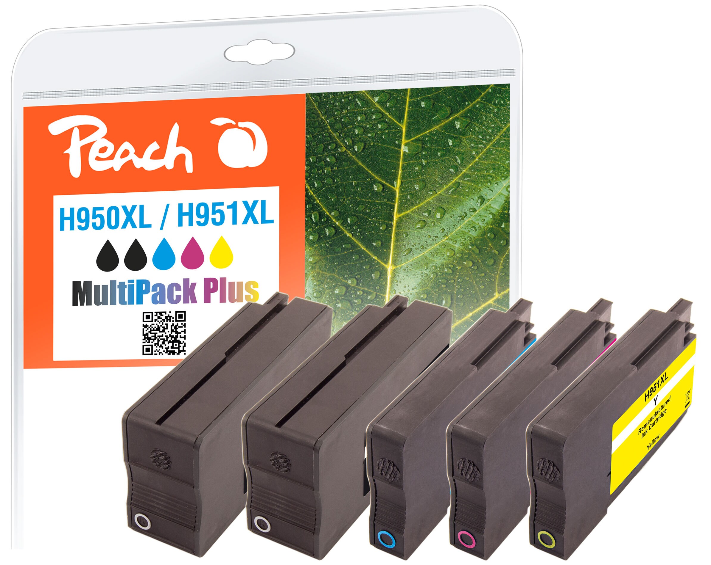 Peach HP 950 XL 5 Druckerpatronen XL (2*bk, c/m/y) ersetzt HP No. 950XL, No. 951XL, CN045E*2, CN046E, CN047E, CN048E (wiederaufbereitet) - Bild 1