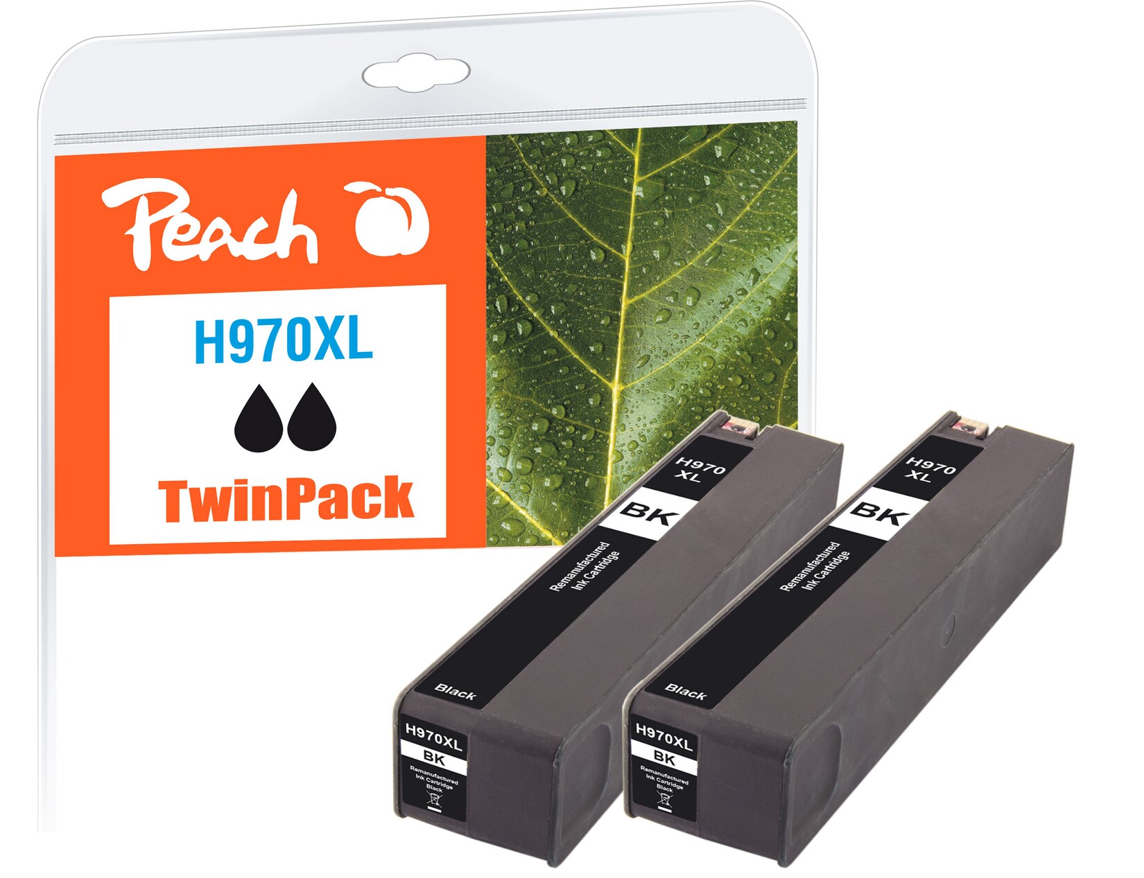 Peach HP 970 XLbk 2 Druckerpatrone XL 2*bk ersetzt HP No. 970XL bk*2, CN625A*2 für z.B. HP OfficeJet Pro X 450, HP OfficeJet Pro X 451 dn (wiederaufbereitet)