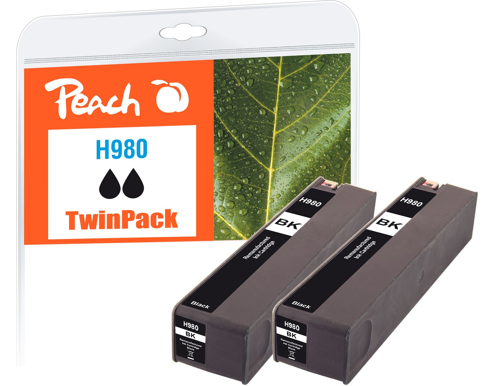 Peach HP 980 bk 2 Druckerpatrone 2*bk ersetzt HP No. 980 bk*2, D8J10A*2 für z.B. HP OfficeJet Enterprise Color Flow X 585 z MFP (wiederaufbereitet)