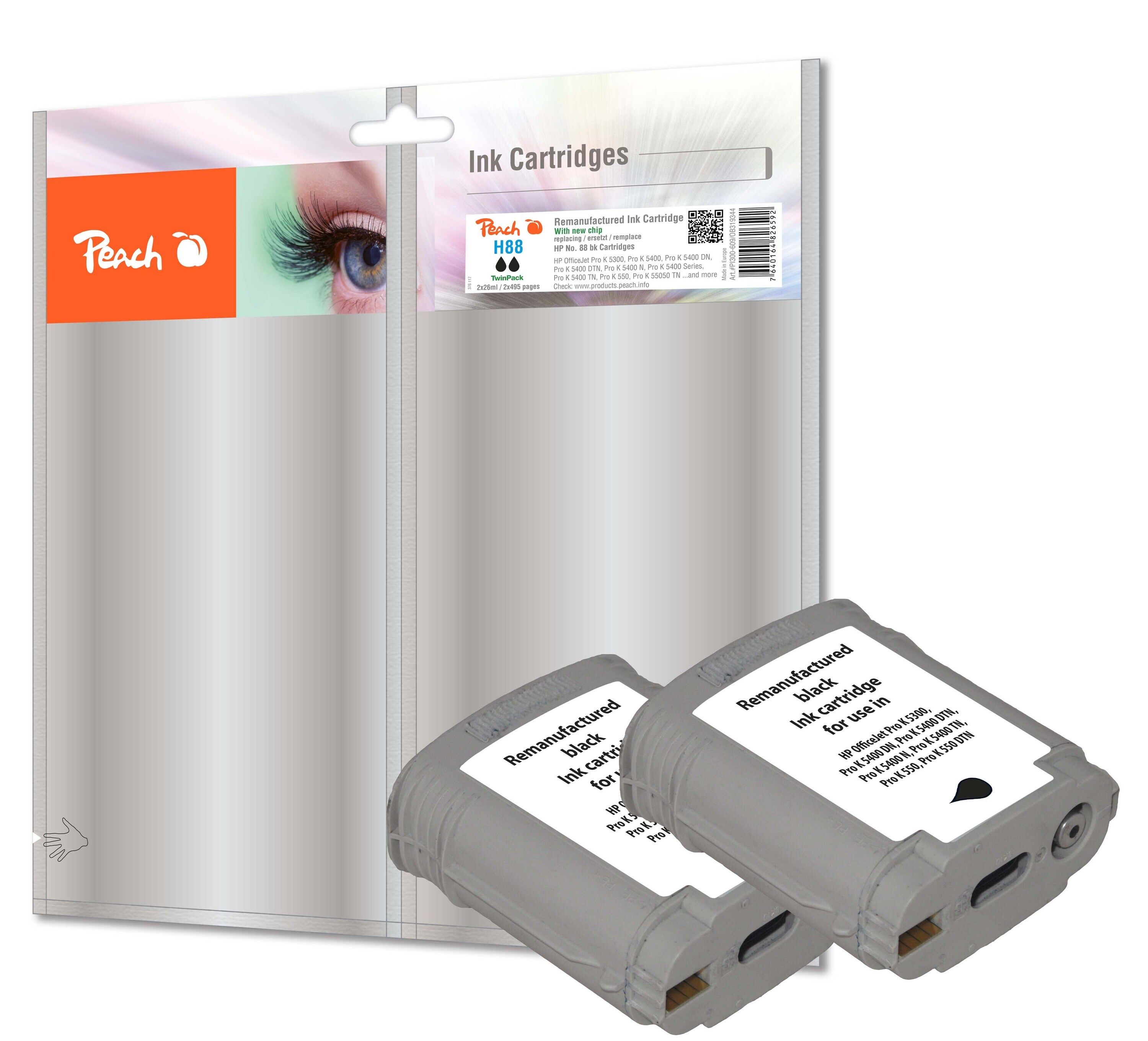 Peach HP 88 bk 2 Druckerpatrone 2*bk ersetzt HP No. 88 bk*2, C9385AE*2 f&uuml;r z.B. HP OfficeJet Pro K 5300, HP OfficeJet Pro K 5400, HP OfficeJet Pro K 550 (wiederaufbereitet) - Bild 1