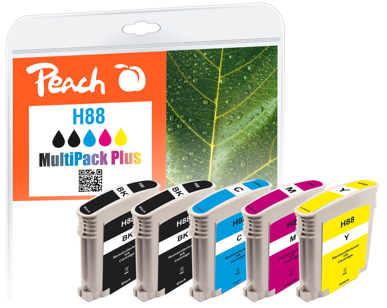 Peach HP 88 5 Druckerpatronen (2*bk, c/m/y) ersetzt HP No. 88, C9385AE*2, C9386AE, C9387AE, C9388AE für z.B. HP OfficeJet Pro K 5300 (wiederaufbereitet)