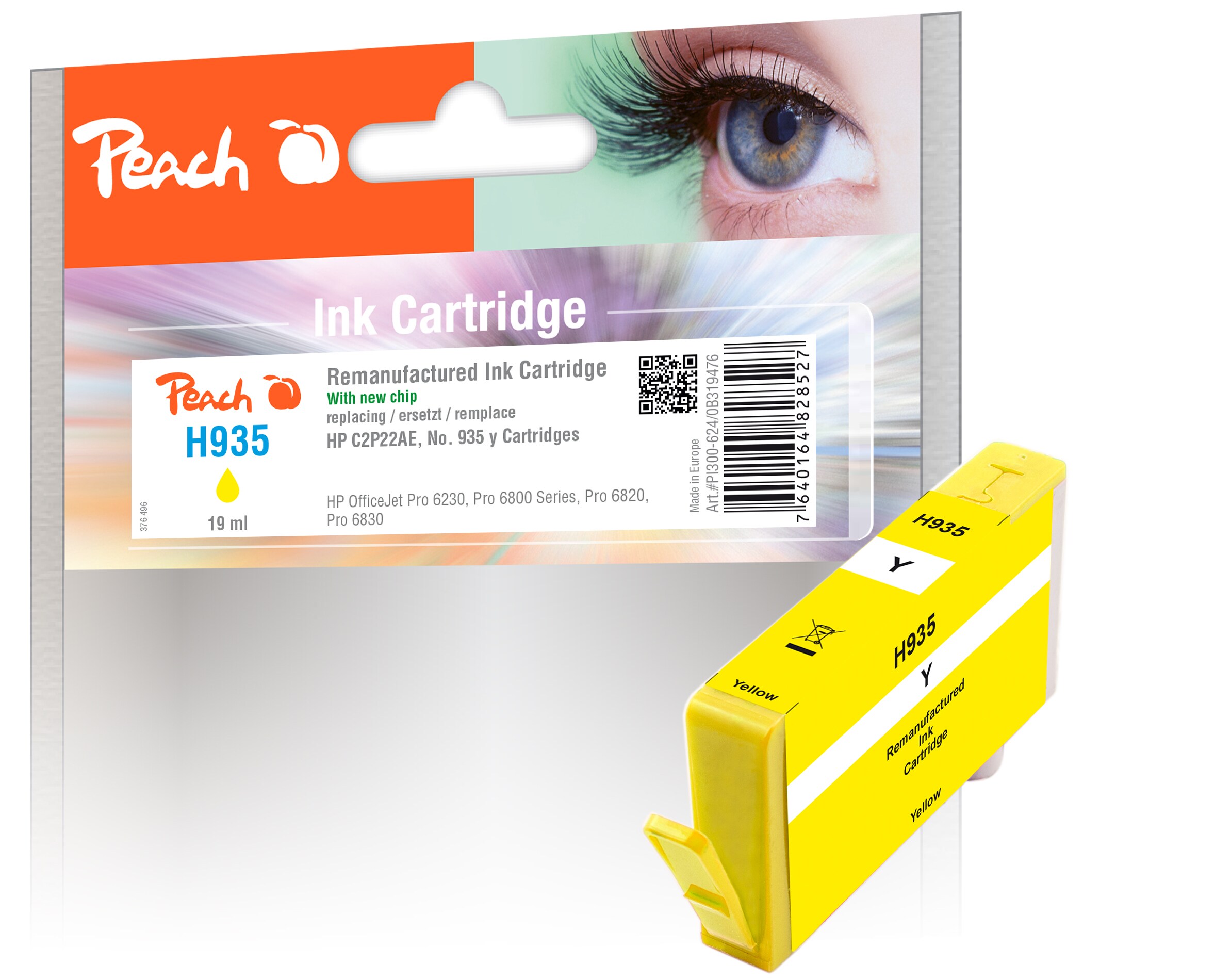 Peach HP 935 y Druckerpatrone ye ersetzt HP No. 935 y, C2P22A f&uuml;r z.B. HP OfficeJet Pro 6830, HP OfficeJet Pro 6230, HP OfficeJet 6815 (wiederaufbereitet) - Bild 1