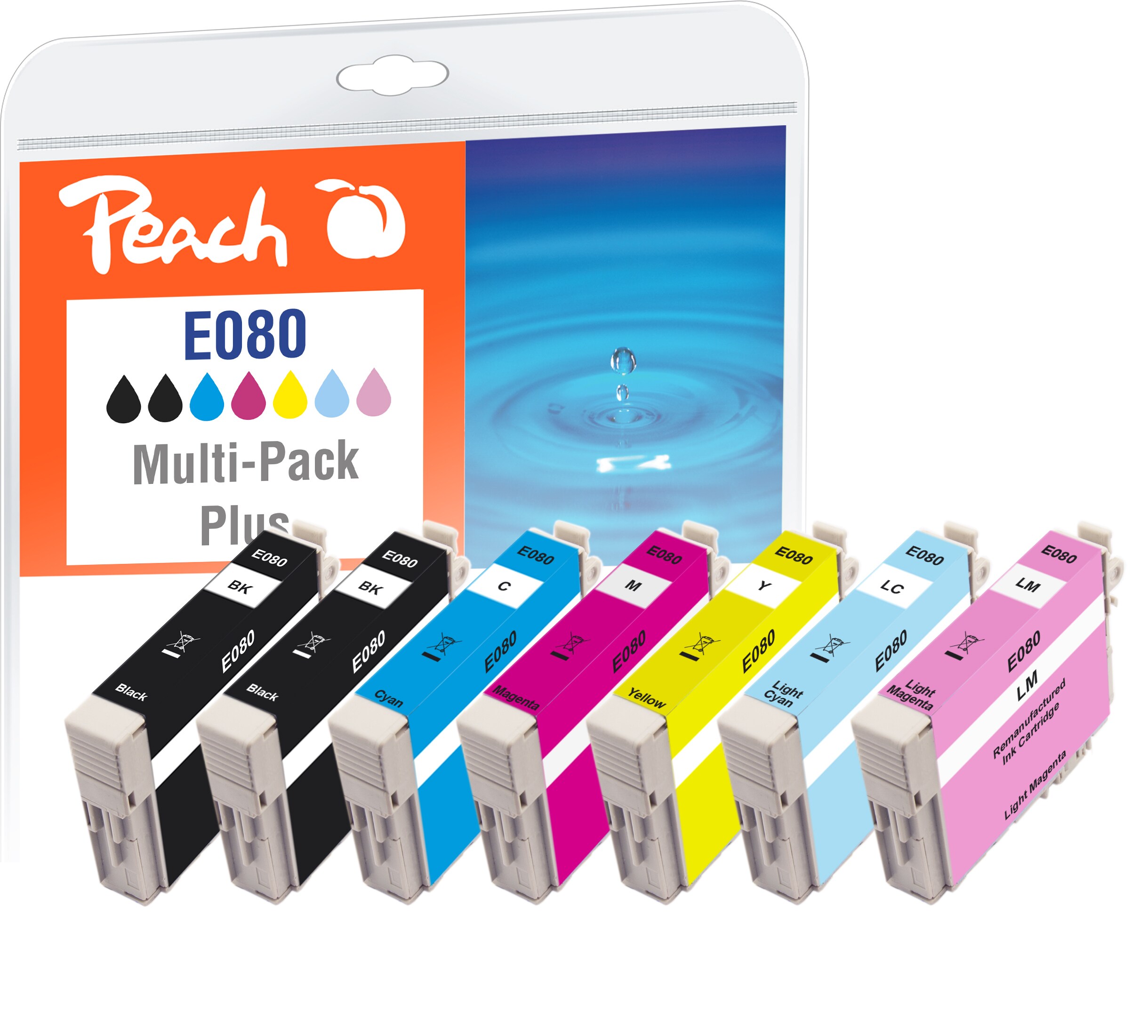 Peach E807  7 Druckerpatronen (2*bk, cy, cyph, ma, maph, ye) ersetzt Epson T0807, T0801, C13T08074011, C13T08014011 f&uuml;r z.B. Epson Stylus Photo PX 700 W (wiederaufbereitet) - Bild 1