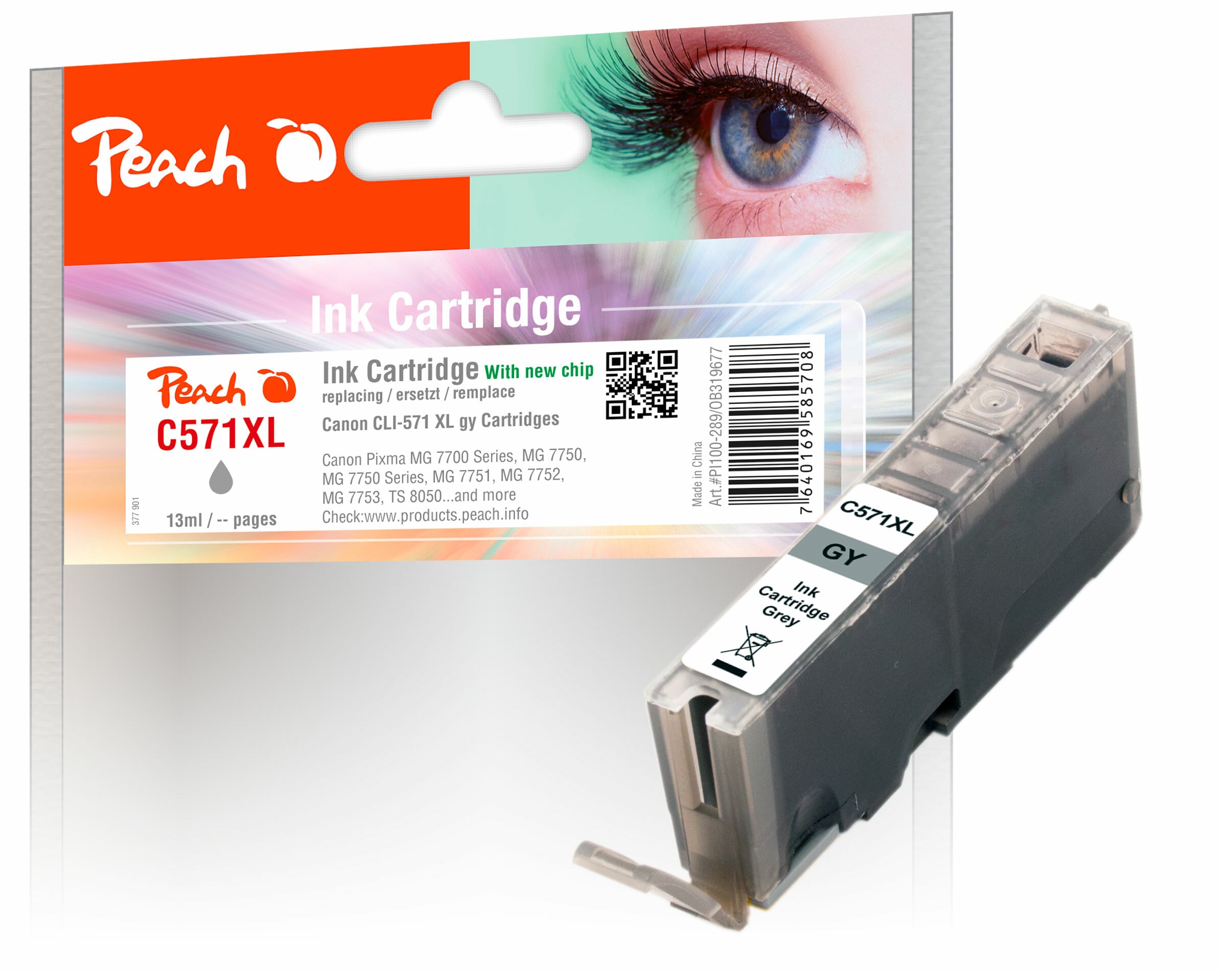 Peach C571 XLGY Druckerpatrone XL Gy Ersetzt Canon CLI-571XLGY ...