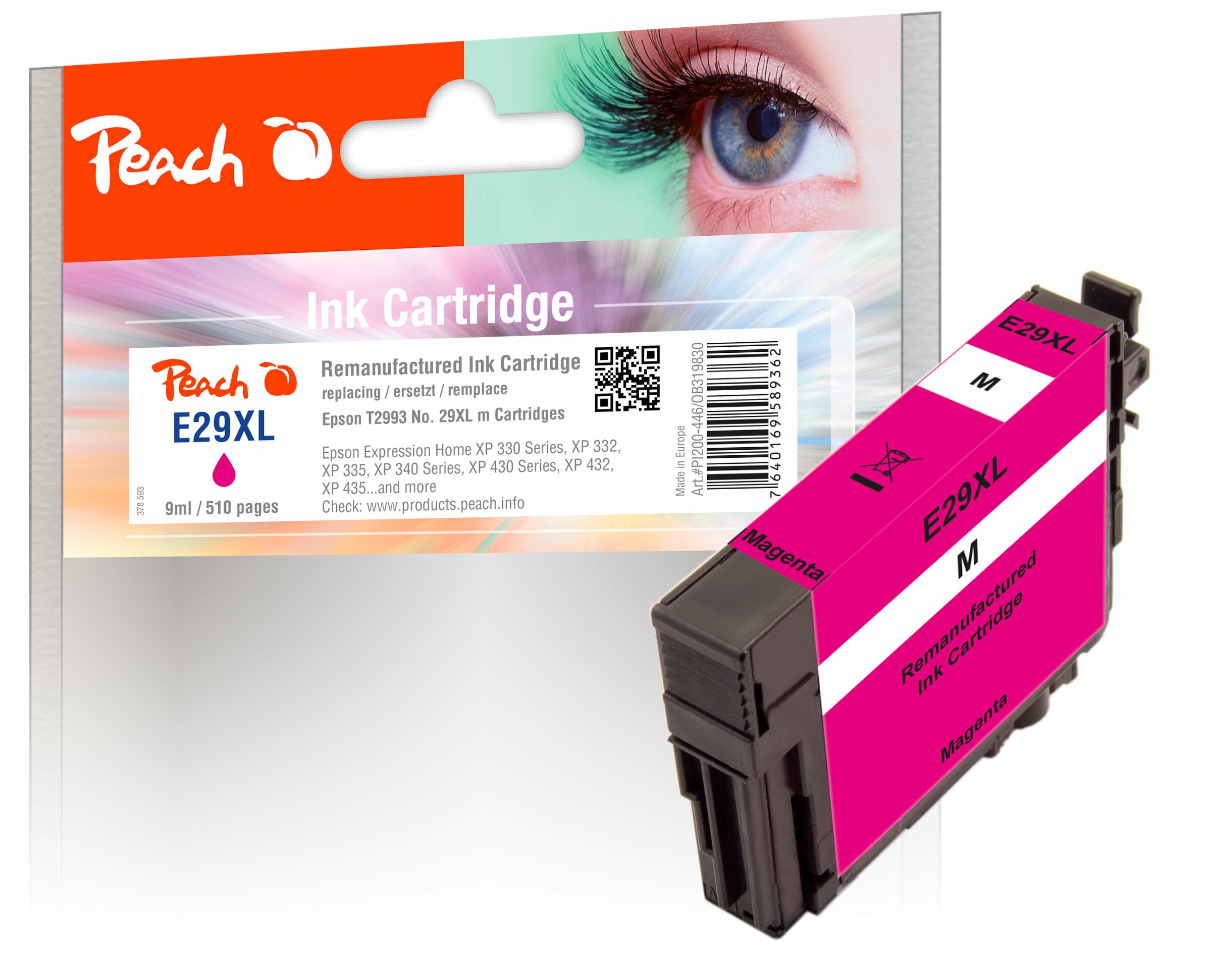 Peach E29  Druckerpatrone XL ma ersetzt Epson T2993, No. 29XL m, C13T29934020 f&uuml;r z.B. Epson Expression Home XP -235, Epson Expression Home XP -330 (wiederaufbereitet) - Bild 1