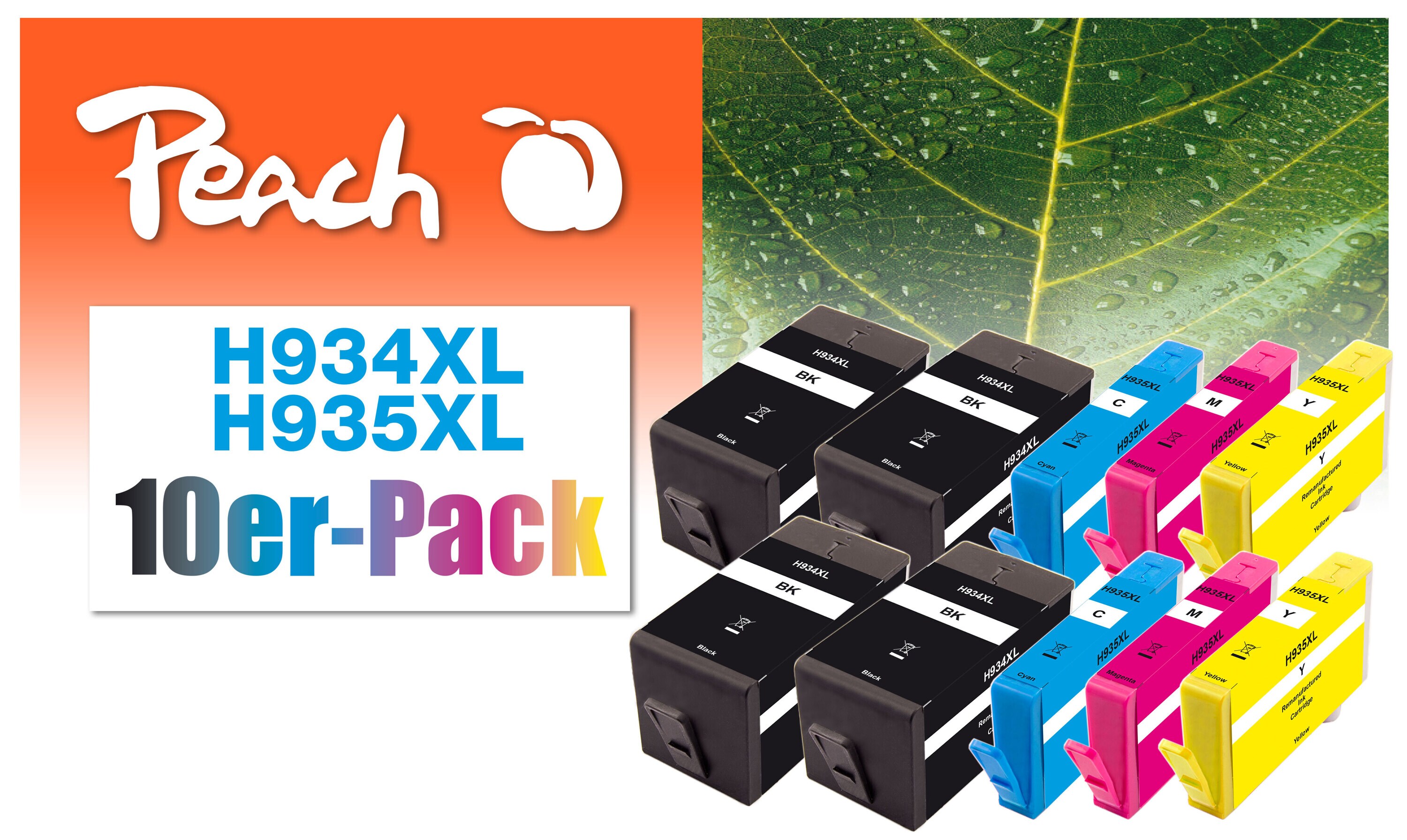 Peach HP 934 XL 10 Druckerpatronen XL (2*bk, bk, c/m/y) ersetzt HP No. 934XL, No. 935XL, C2P23A, C2P24A, C2P25A, C2P26A f&uuml;r z.B. HP OfficeJet Pro 6830 (wiederaufbereitet) - Bild 1