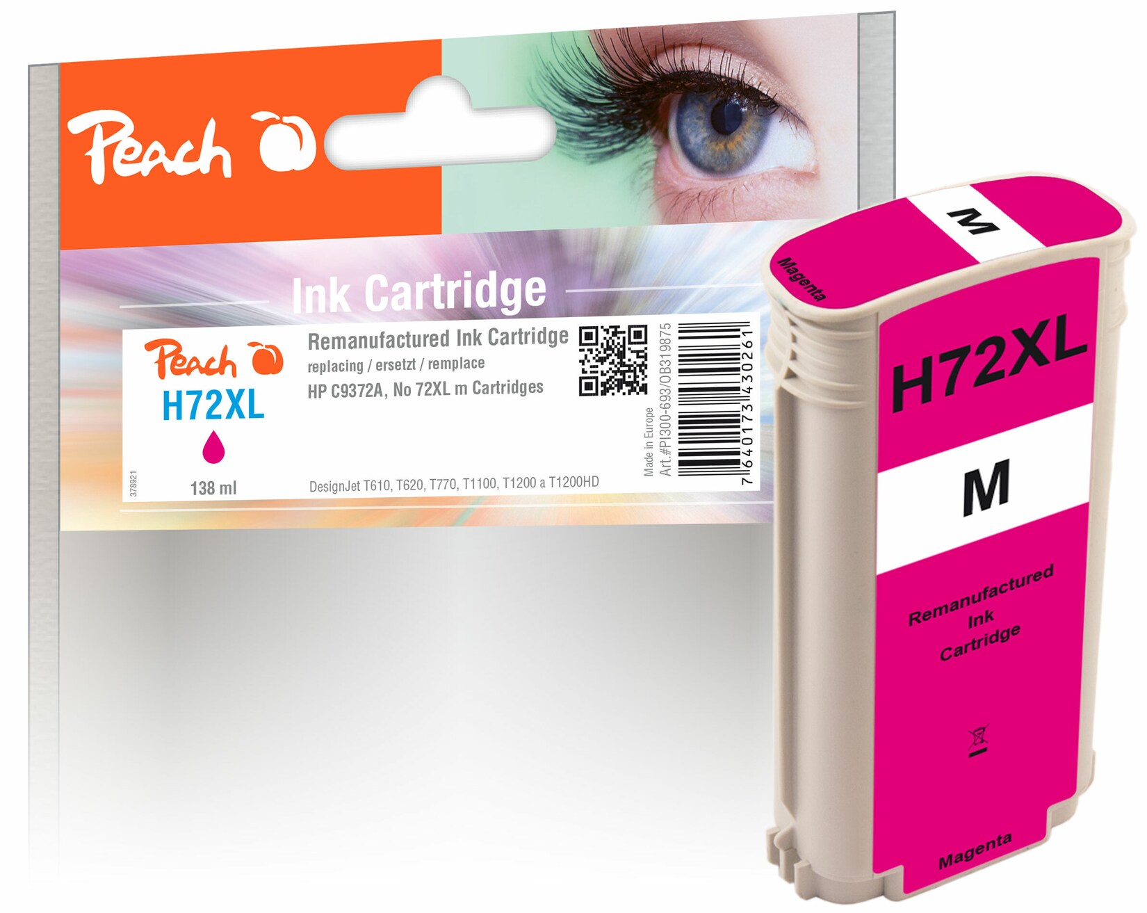 Peach HP 72 XLM Druckerpatrone XL ma ersetzt HP No. 72XL M, C9372A für z.B. HP DesignJet T 1100 24 Inch, HP DesignJet T 1100 44 Inch, HP DesignJet T 610 (wiederaufbereitet)
