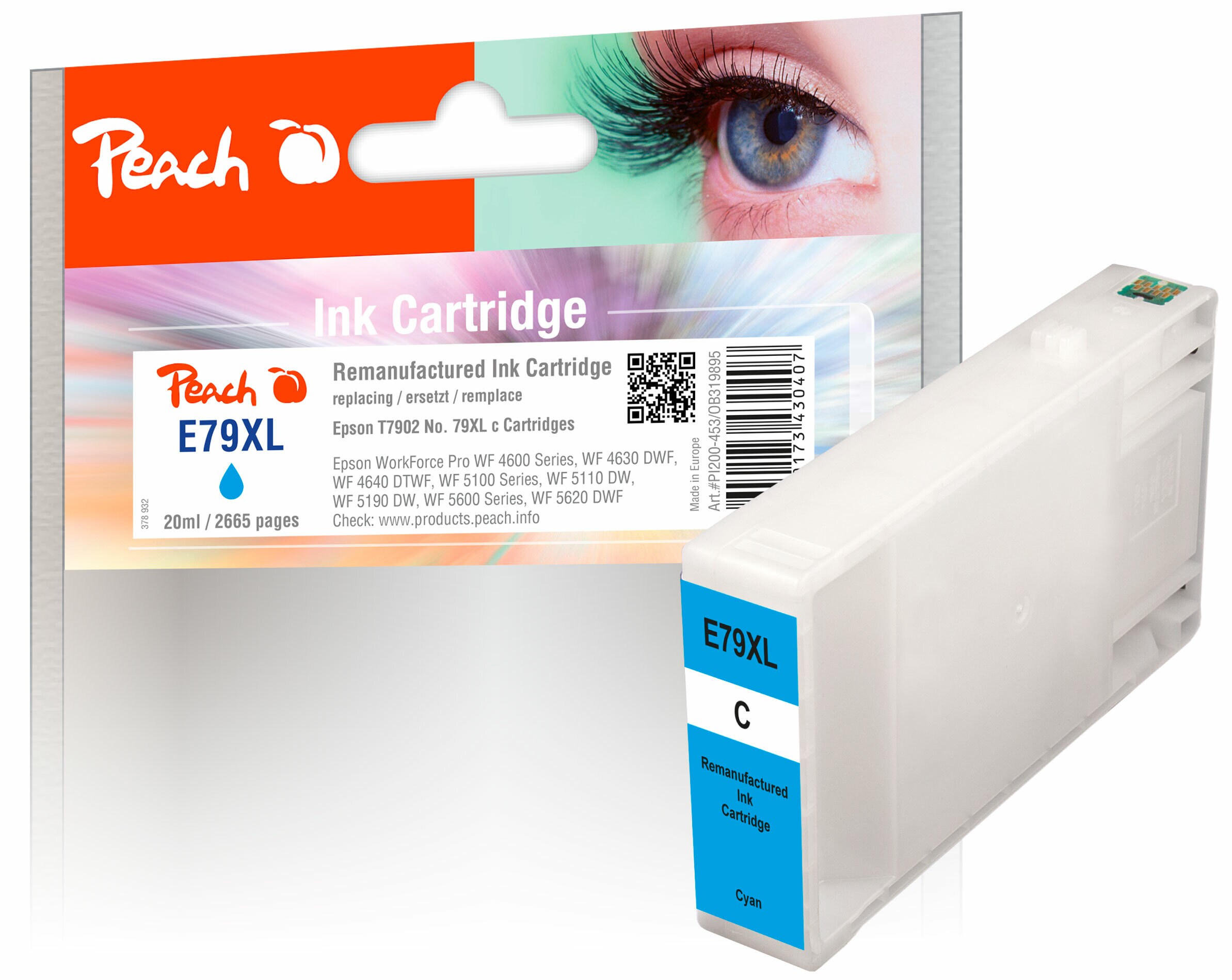 Peach E79 XLc Druckerpatrone XL cy ersetzt Epson No. 79XL c, C13T79024010 f&uuml;r z.B. Epson WorkForce Pro WF -4600, Epson WorkForce Pro WF -4630 DWF (wiederaufbereitet) - Bild 1
