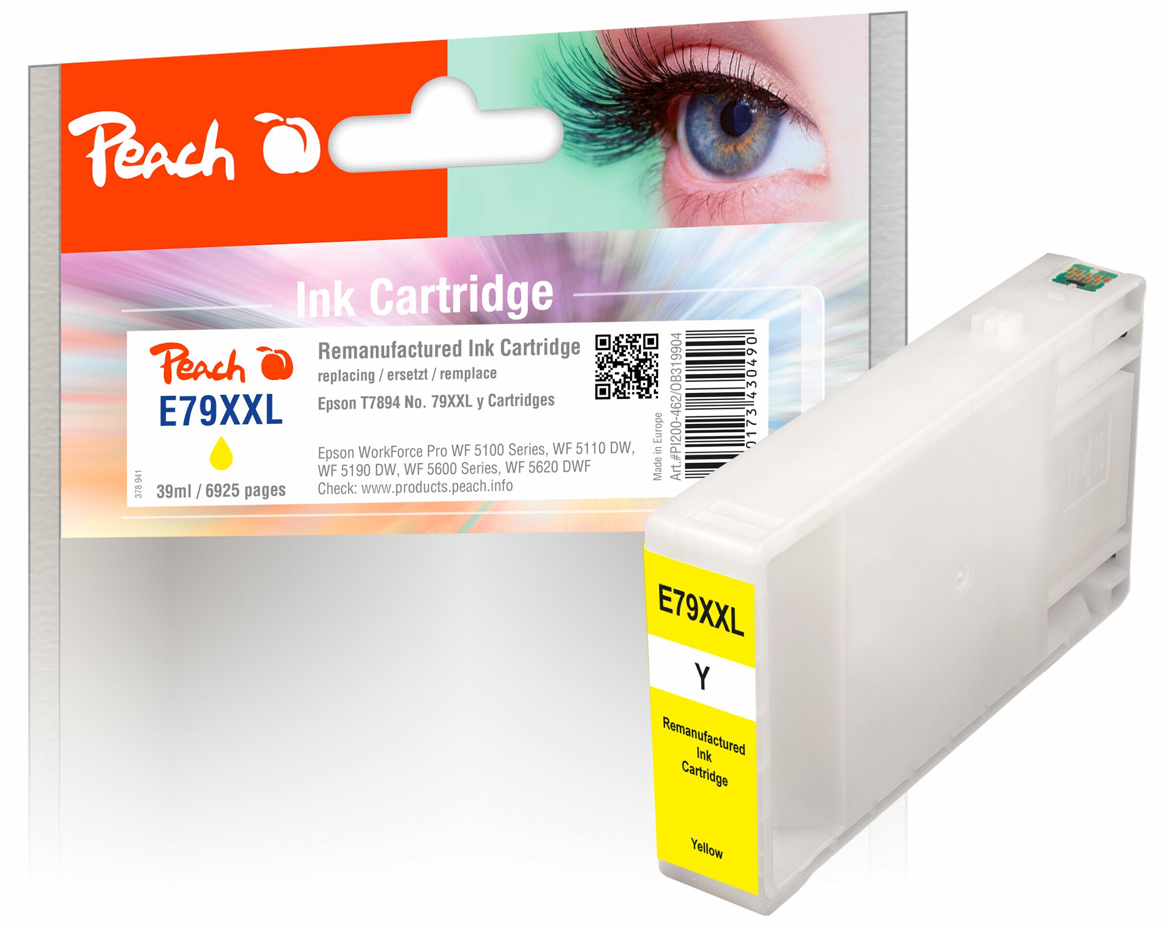 Peach E79 XXLy Druckerpatrone XXL ye ersetzt Epson No. 79XXL y, C13T78944010 f&uuml;r z.B. Epson WorkForce Pro WF -5100, Epson WorkForce Pro WF -5110 DW (wiederaufbereitet) - Bild 1