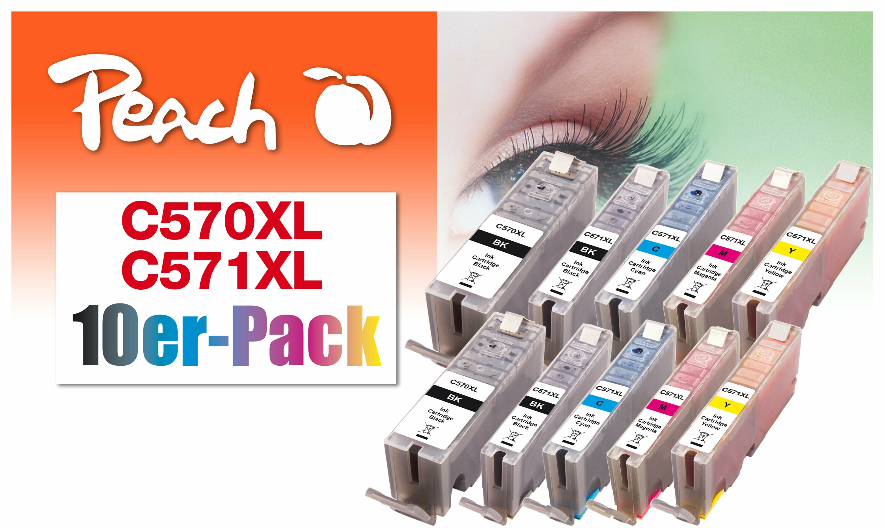 Peach 10er-Pack Tintenpatronen, XL-Ergiebigkeit,  kompatibel zu Canon PGI-570XL, CLI-571XL - Bild 1