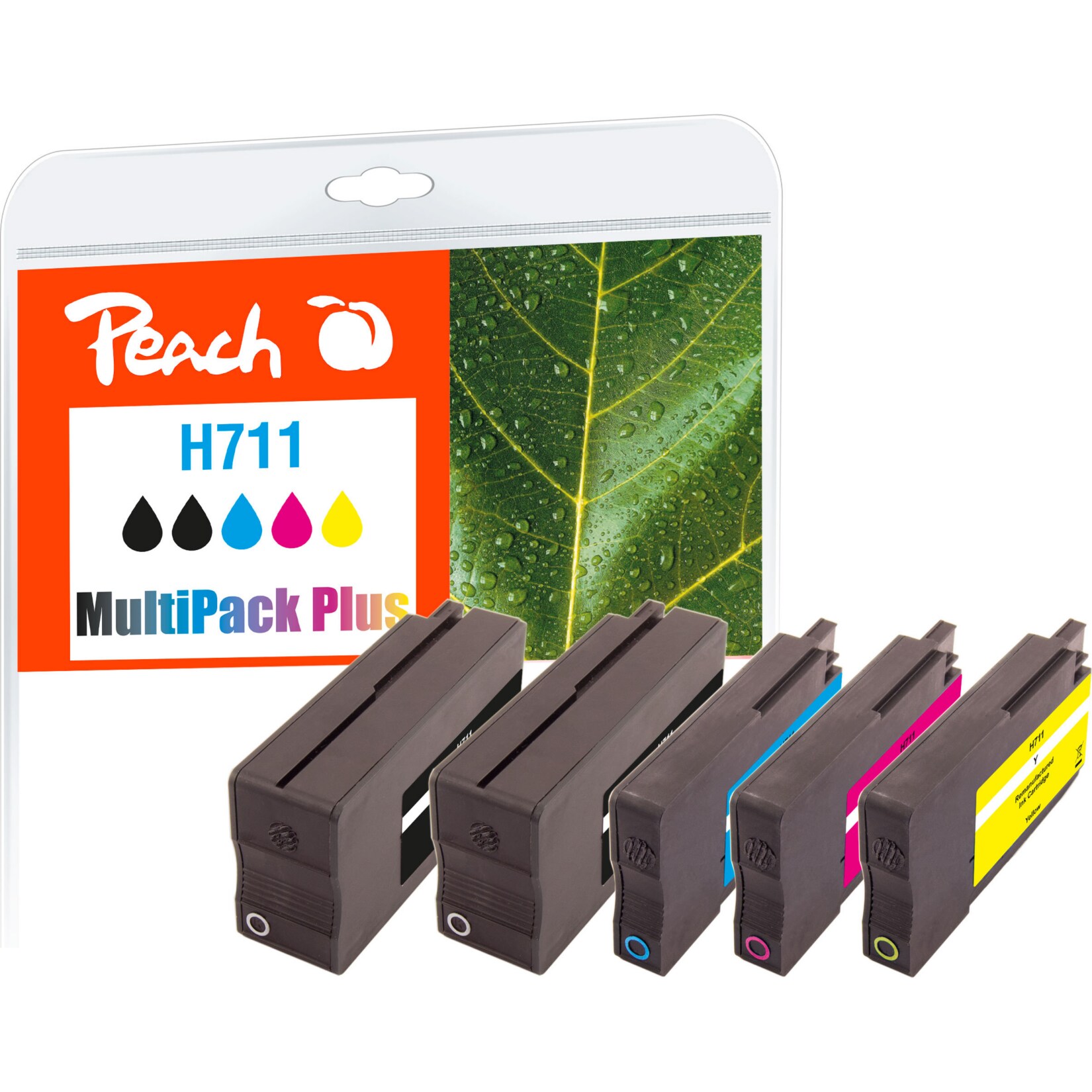 Peach HP 711  5 Druckerpatronen (2*bk, c/m/y) ersetzt HP No. 711, CZ129AE, CZ130AE, CZ131AE, CZ132AE für z.B. HP DesignJet T 120, HP DesignJet T 520 (wiederaufbereitet) | 07640173433460