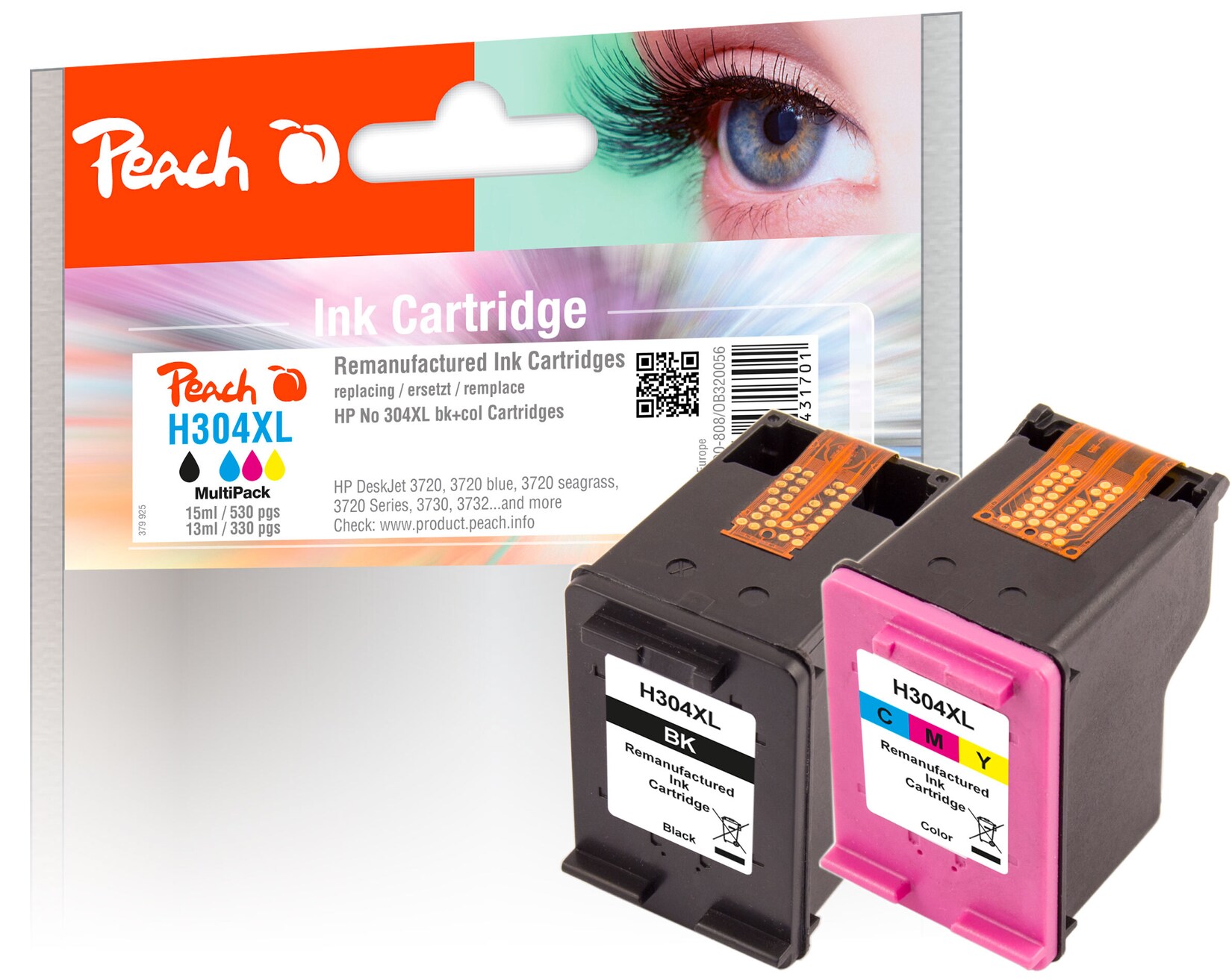 Peach HP 304 XL 2 Druckköpfe XL (bk, col) ersetzt HP No. 304XL, N9K08AE, N9K07AE für z.B. HP DeskJet 3750, HP DeskJet 3720, HP DeskJet 3730 (wiederaufbereitet)