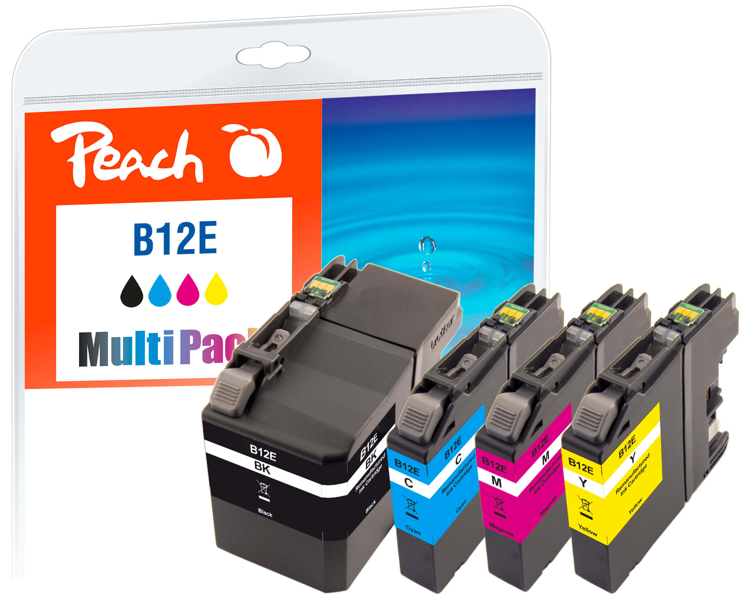 Peach B12 E 4 Druckerpatronen (bk, c/m/y) ersetzt Brother LC-12E f&uuml;r z.B. Brother MFCJ 6925 DW (wiederaufbereitet) - Bild 1