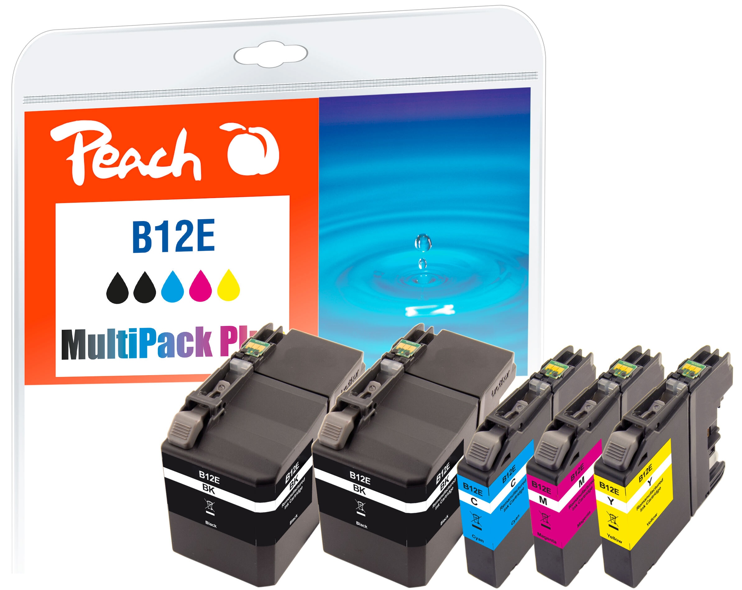 Peach B12 E 5 Druckerpatronen (2*bk, c/m/y) ersetzt Brother LC-12E f&uuml;r z.B. Brother MFCJ 6925 DW (wiederaufbereitet) - Bild 1