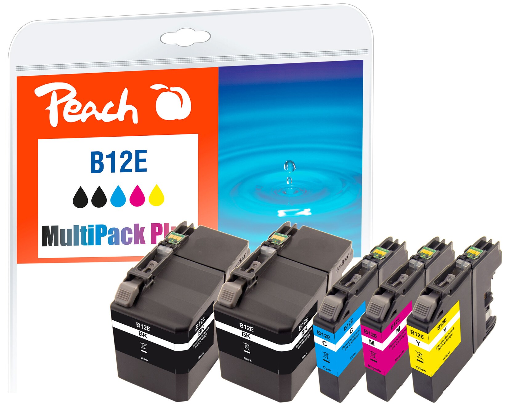 Peach B12 E 5 Druckerpatronen (2*bk, c/m/y) ersetzt Brother LC-12E für z.B. Brother MFCJ 6925 DW (wiederaufbereitet) | 07640173431893