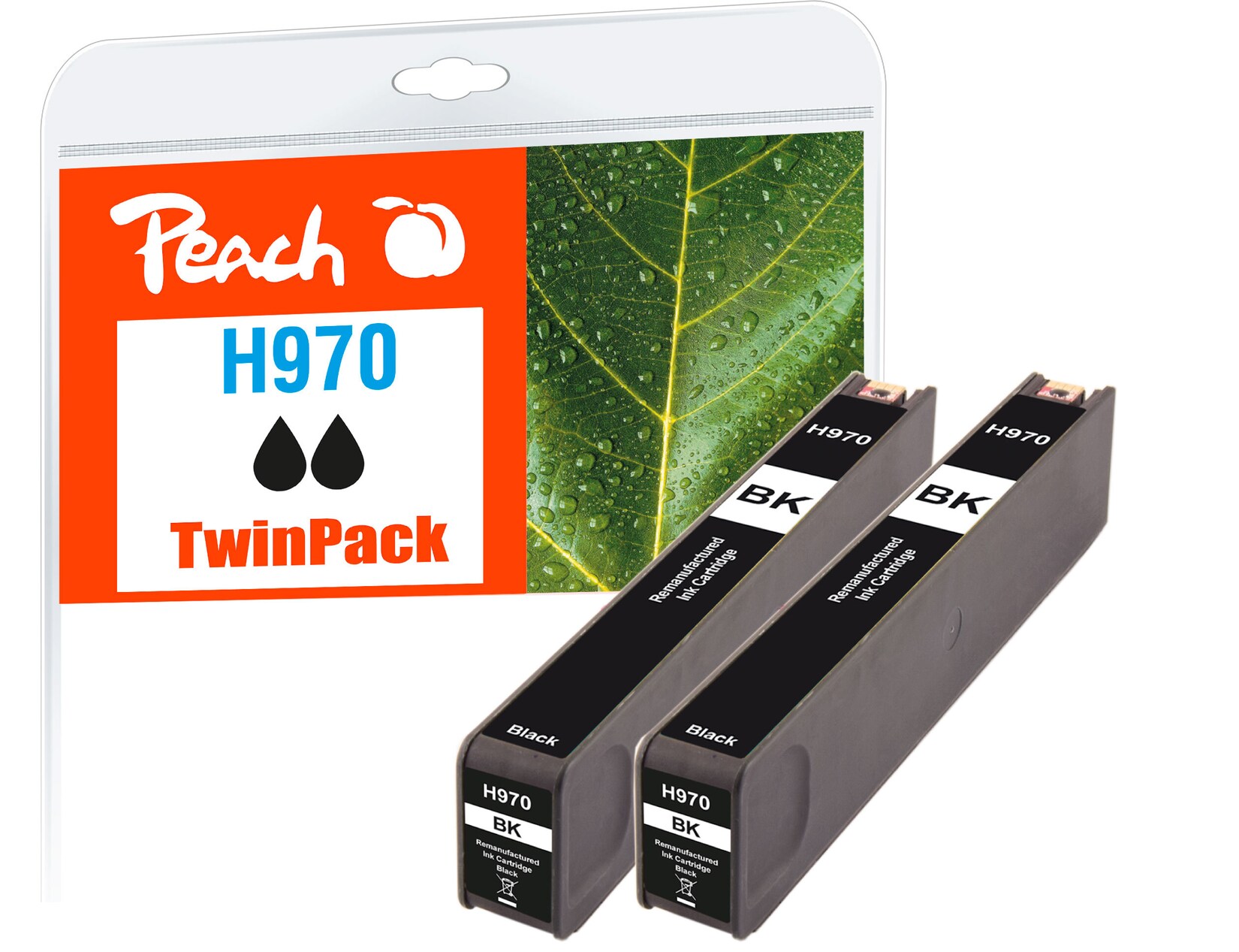 Peach HP 970 bk 2 Druckerpatrone 2*bk ersetzt HP No. 970 bk*2, CN621A*2 für z.B. HP OfficeJet Pro X 450, HP OfficeJet Pro X 451 dn (wiederaufbereitet)