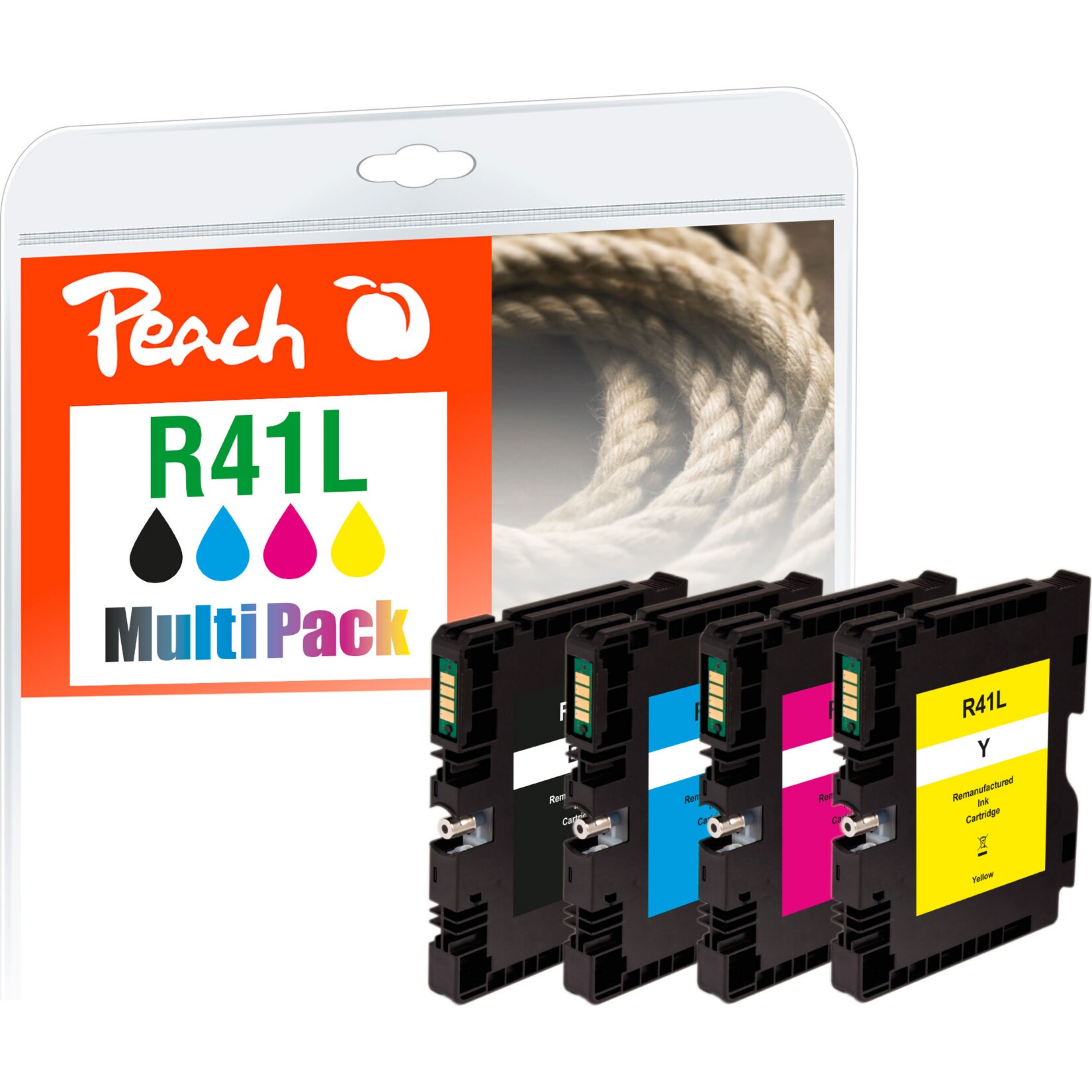 Peach R41  4 Druckerpatronen (bk, c/m/y) ersetzt Ricoh GC41L, 405765, 405767, 405768 f&uuml;r z.B. Ricoh Aficio SG 3100, Ricoh Aficio SG 3100 snw (wiederaufbereitet) - Bild 1