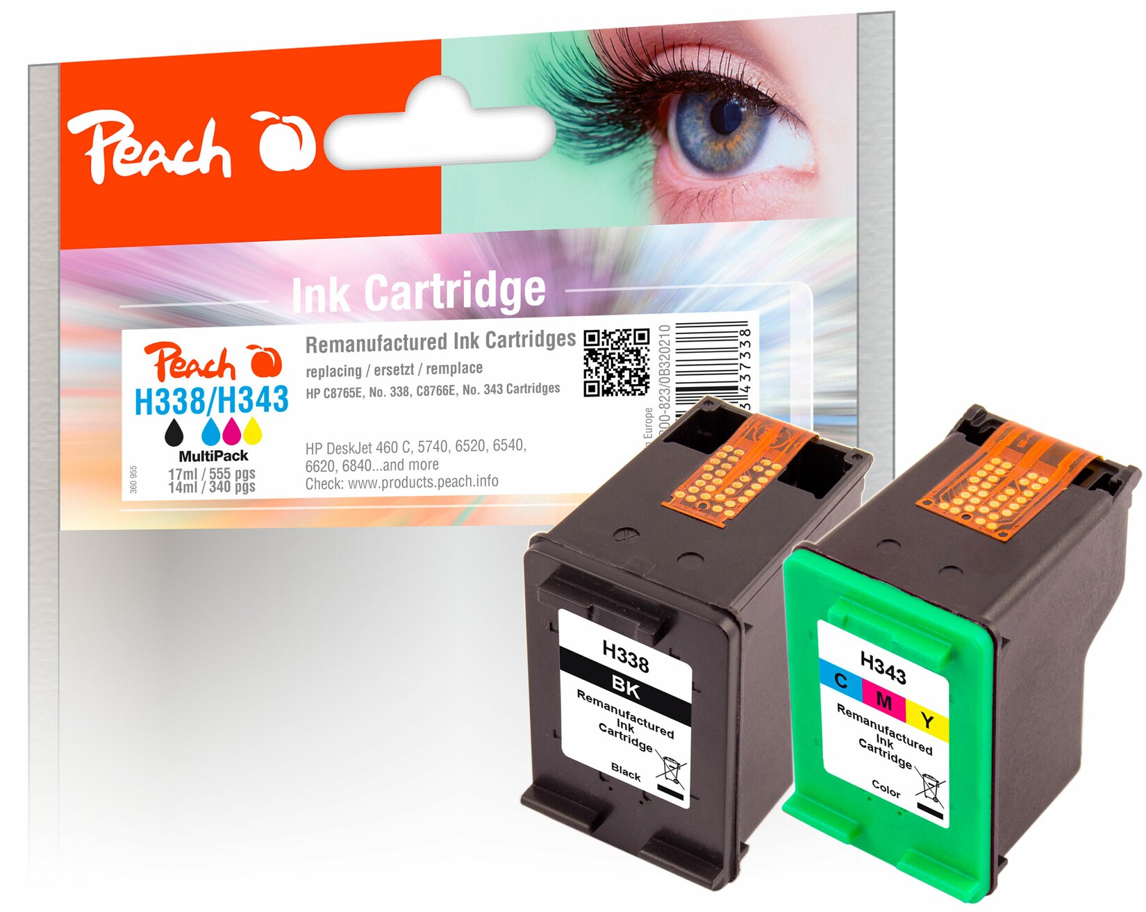 Peach HP 338 2 Druckköpfe (bk, col) ersetzt HP No. 338, No. 343, C8765E, C8766E für z.B. HP DeskJet 460, HP DeskJet 460 C, HP DeskJet 460 CB (wiederaufbereitet)