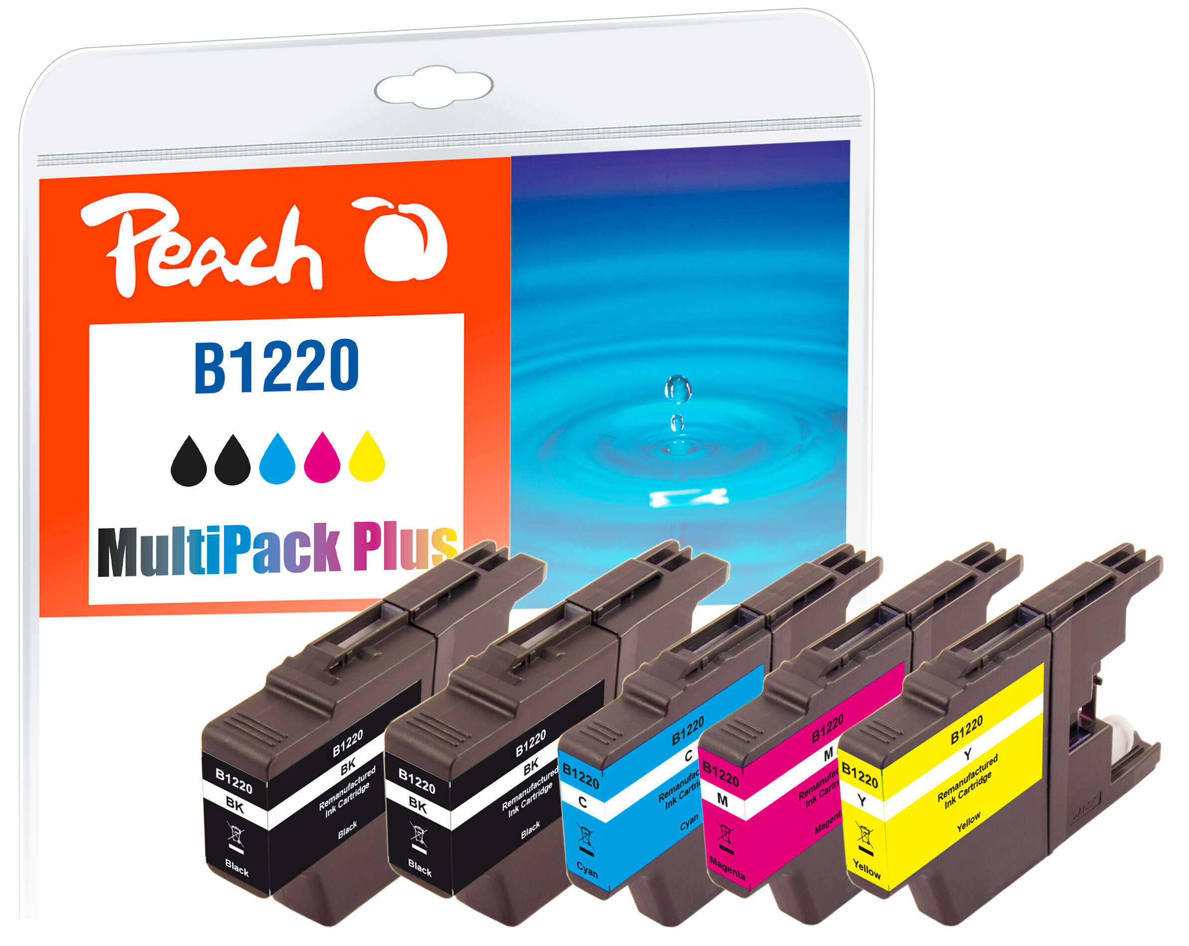 Peach B1220  Spar Plus Pack Druckerpatronen (2*bk, c/m/y) ersetzt Brother LC-1220 f&uuml;r z.B. Brother DCPJ 725 DW, Brother DCPJ 525 W, Brother MFCJ 430 W (wiederaufbereitet) - Bild 1