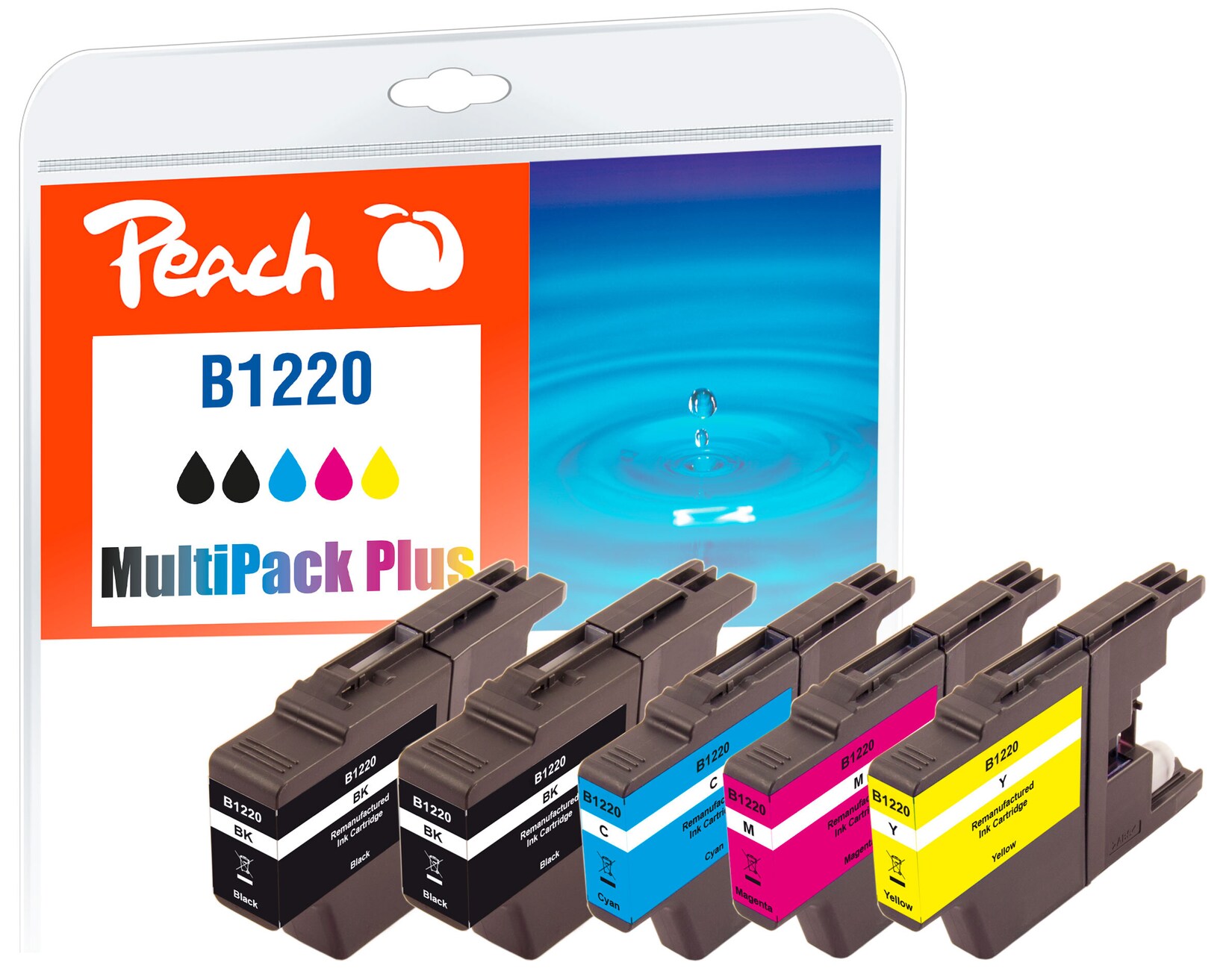 Peach B1220  Spar Plus Pack Druckerpatronen (2*bk, c/m/y) ersetzt Brother LC-1220 für z.B. Brother DCPJ 725 DW, Brother DCPJ 925 DW, Brother MFCJ 430 (wiederaufbereitet) | 07640173437710