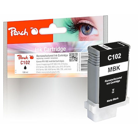 Peach C102MBK XL-Druckerpatrone matte bk ersetzt Canon PFI-102MBK, 0894B001, 29952626 für z.B. Canon Imageprograf IPF 710, Canon Imageprograf IPF 500 (wiederaufbereitet) - Bild 1