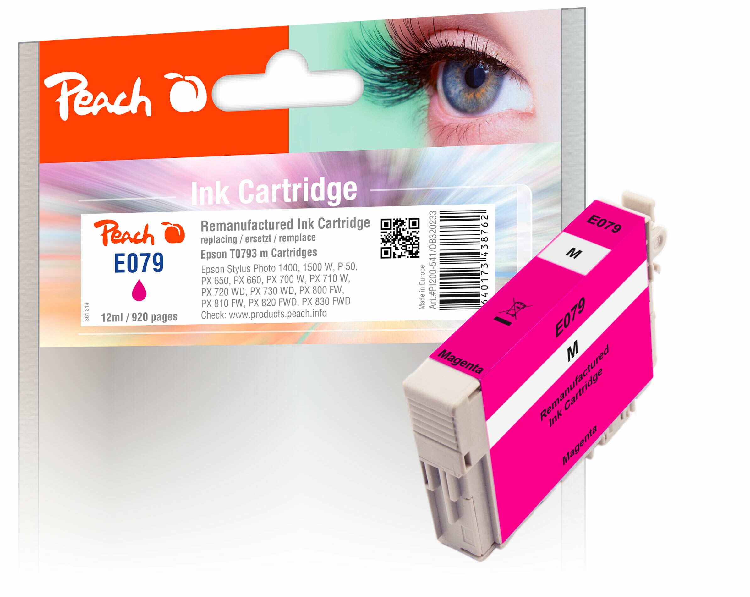 Peach E793 M Druckerpatrone XL ma ersetzt Epson T0793M, C13T07934010 f&uuml;r z.B. Epson Stylus Photo PX 820 FWD, Epson Stylus Photo 1400 (wiederaufbereitet) - Bild 1