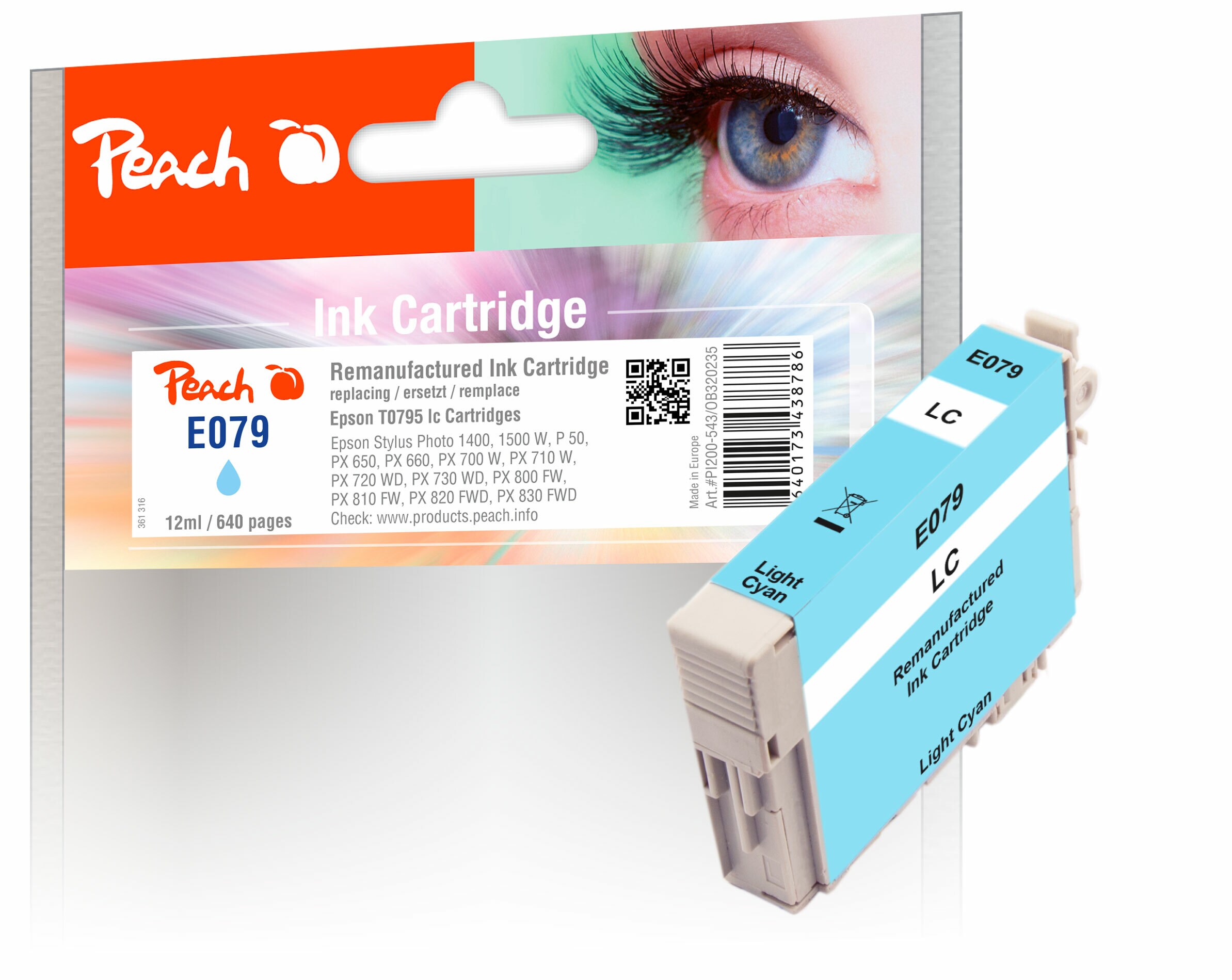 Peach E795 LIC Druckerpatrone XL cyli ersetzt Epson T0795LIC, C13T07954010 f&uuml;r z.B. Epson Stylus Photo PX 820 FWD, Epson Stylus Photo 1400 (wiederaufbereitet) - Bild 1
