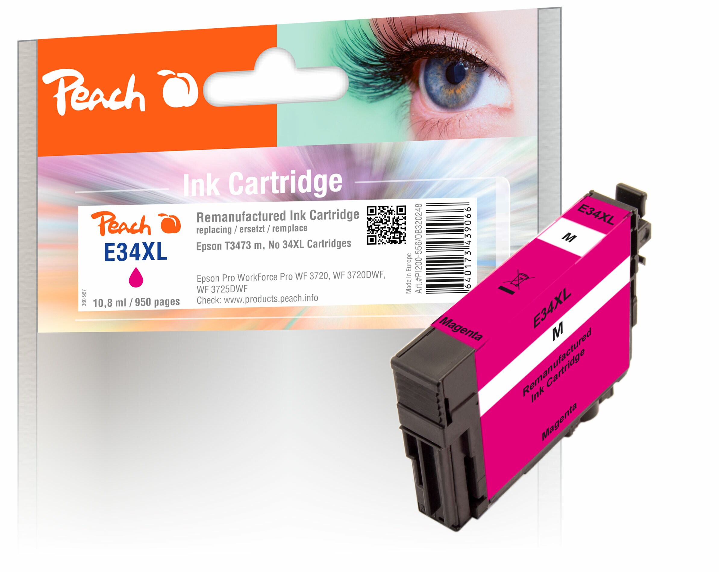 Peach E34  Druckerpatrone XL ma ersetzt Epson T3473, No. 34XL m, C13T34734010 f&uuml;r z.B. Epson WorkForce Pro WF -3700, Epson WorkForce Pro WF -3720 (wiederaufbereitet) - Bild 1