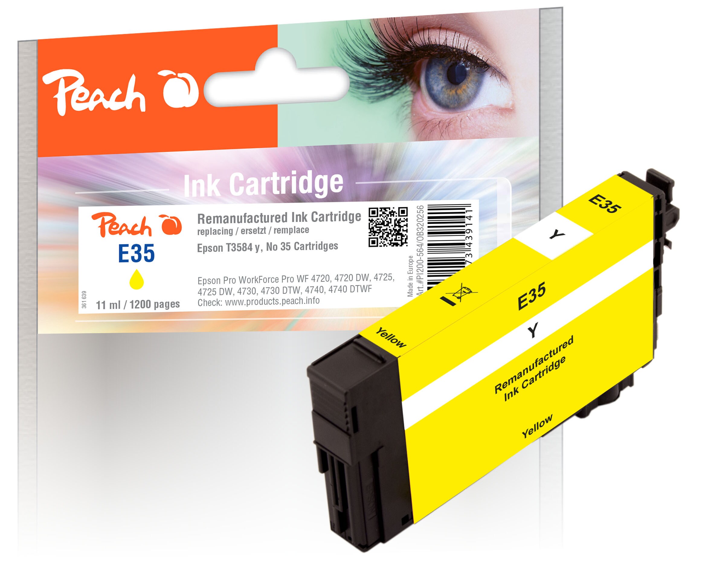 Peach E35  Druckerpatrone ye ersetzt Epson T3584, No. 35 y, C13T35844010 f&uuml;r z.B. Epson WorkForce Pro WF -4720 DWF, Epson WorkForce Pro WF -4720 (wiederaufbereitet) - Bild 1