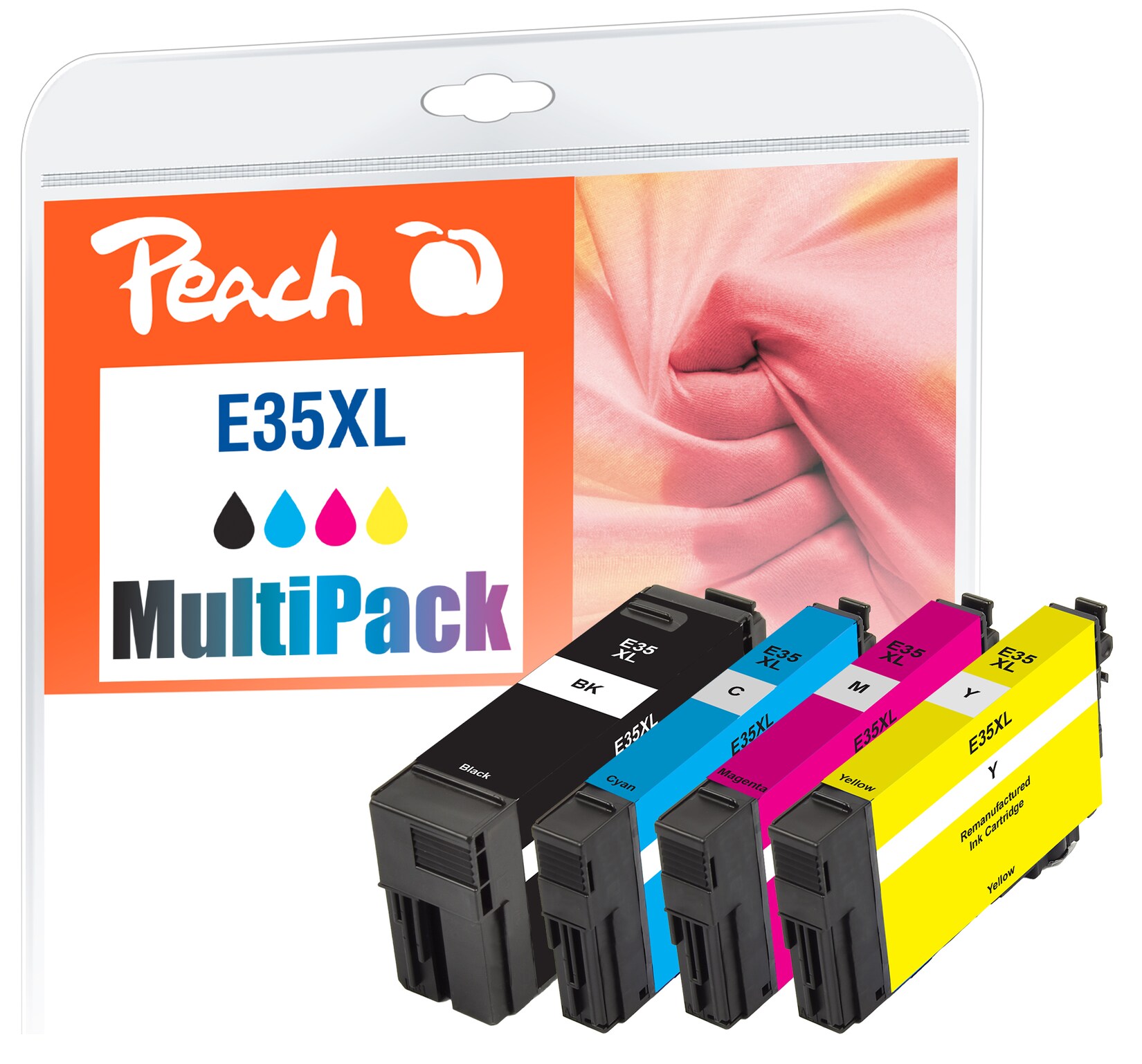 Peach E35 4 Druckerpatronen XL (bk, c/m/y) ersetzt Epson T3596, No. 35XL, C13T35964010 für z.B. Epson WorkForce Pro WF -4720 DWF (wiederaufbereitet)